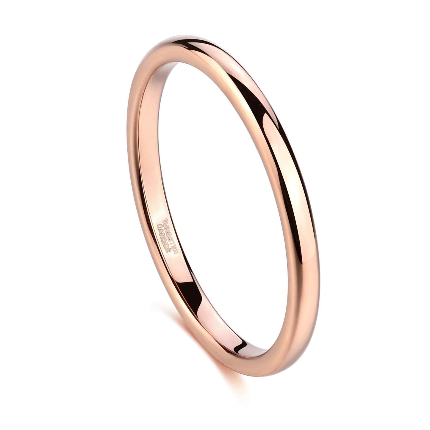 Greenpod 2mm Thin Tungsten Wedding Bands for Women Rose Gold Plated Domed Slim Engagement Promise Ring Comfort Fit Size 6.5