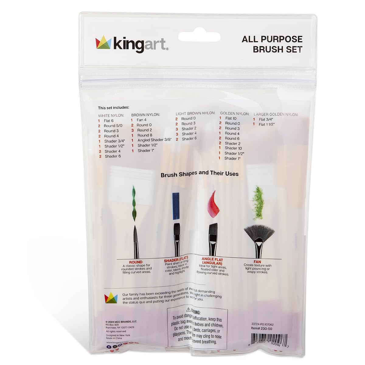 KINGART 50-Piece Paint Brush Set, Acrylic, Oil, Watercolor Gouache Paints, Face & Nail, Miniature Detailing & Rock Painting