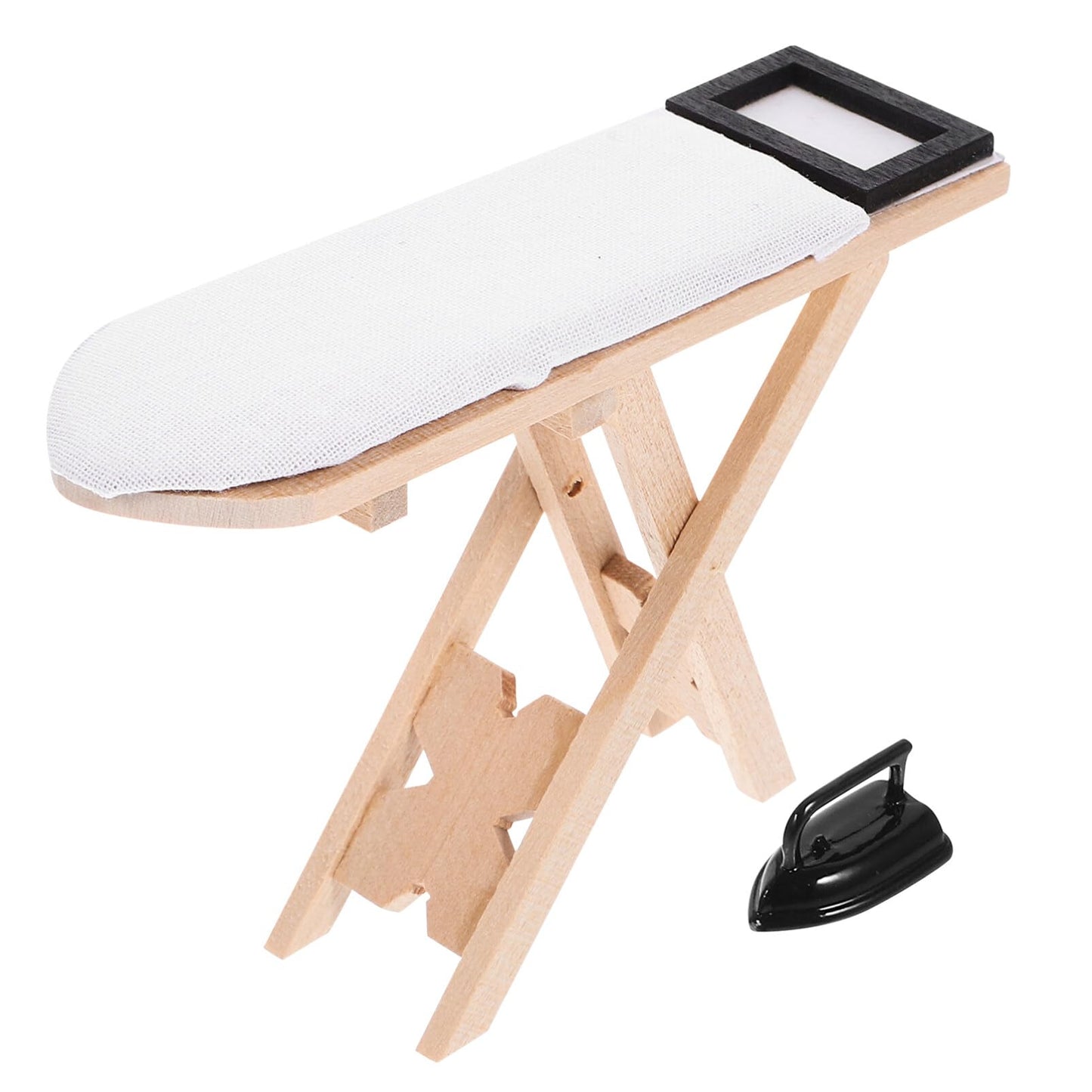NUOBESTY 1 Set Dollhouse Miniature Iron Ironing Table Playset Mini Ironing Board Steam Iron Model Toy Laundry Room Furniture for DIY Fairy Garden Micro Landscape