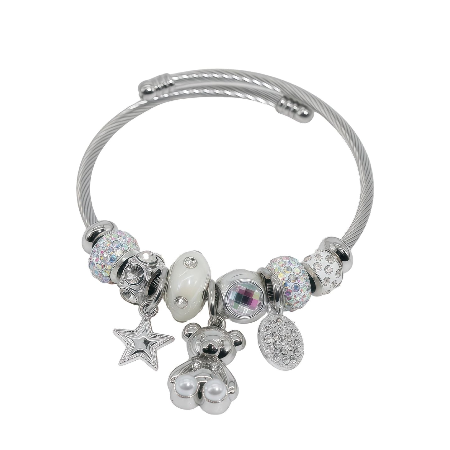 IUULOB Silver Women Bracelets - Adjustable Charm Bracelets for Women Birthday Gifts Favors Titanium Steel Bracelet Bundle Jewelry Kit (E: Bear - Stars)