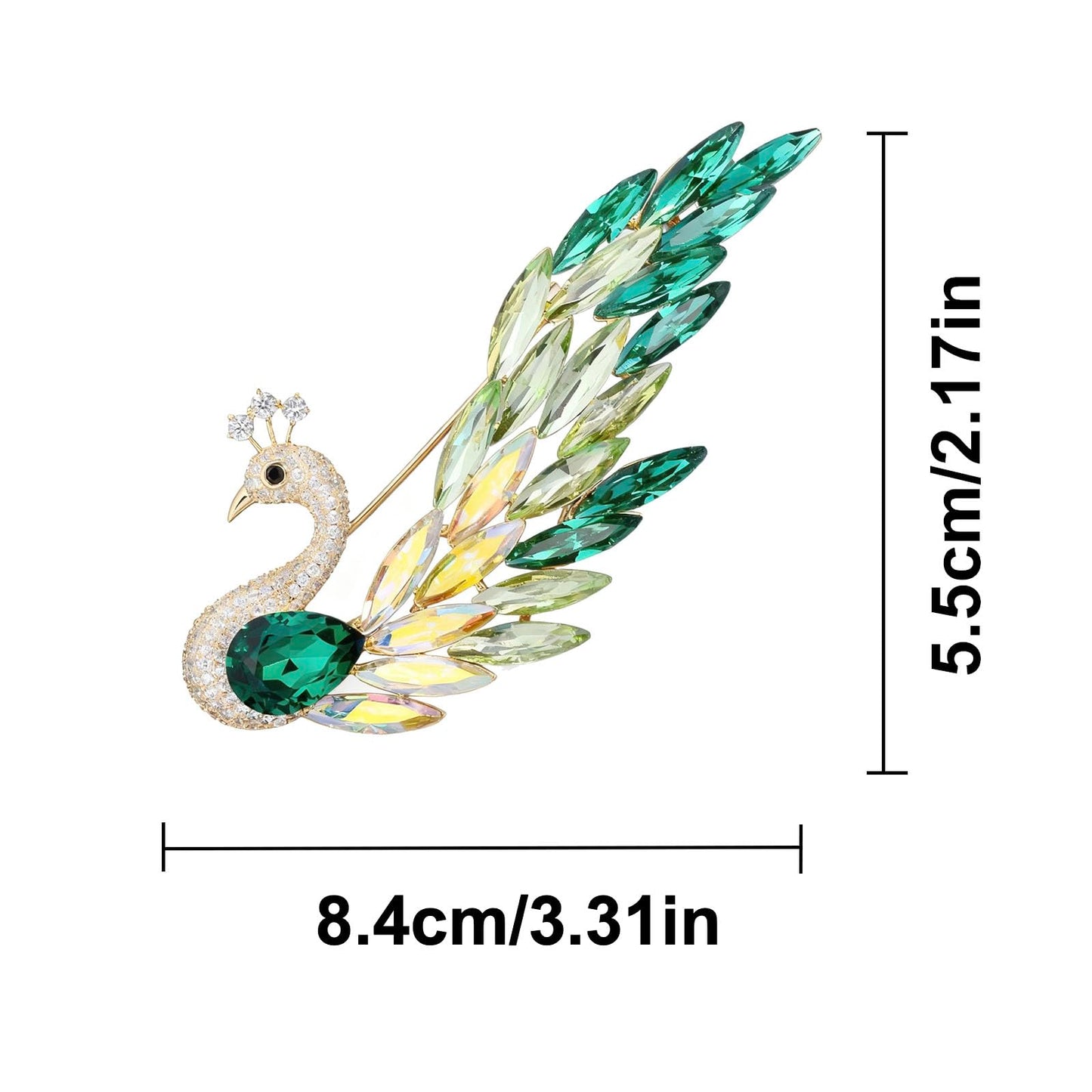 Vbvbip Exquisite Green Peacock Rhinestone and Crystal Brooch, Vintage Style Lapel Pin for Wedding and Fashion Jewelry, Ideal Brooches and Pins for Women