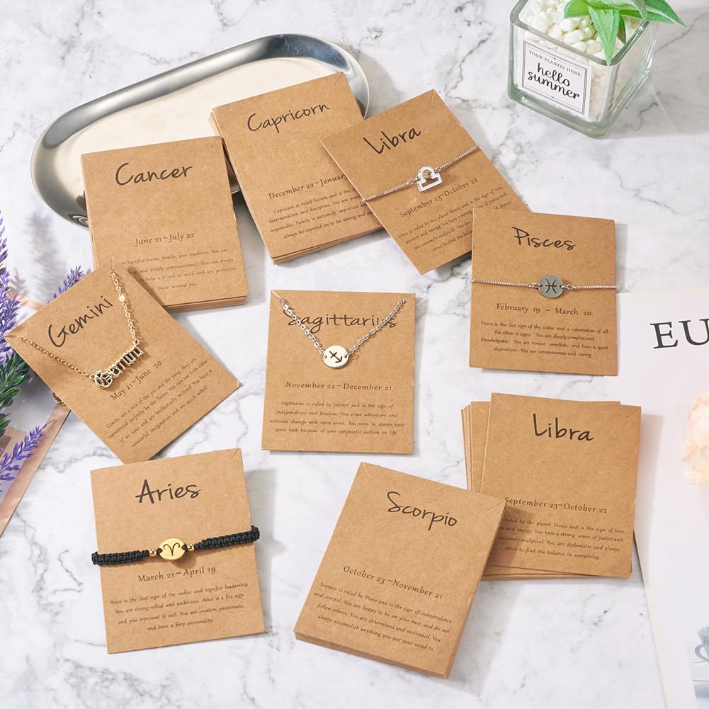 Fashewelry 120pcs Jewelry Display Cards Zodiac Bracelet Necklace Cards 12 Constellations Jewelry Holders for Small Business Selling Valentines Day Jewelry Packing Display