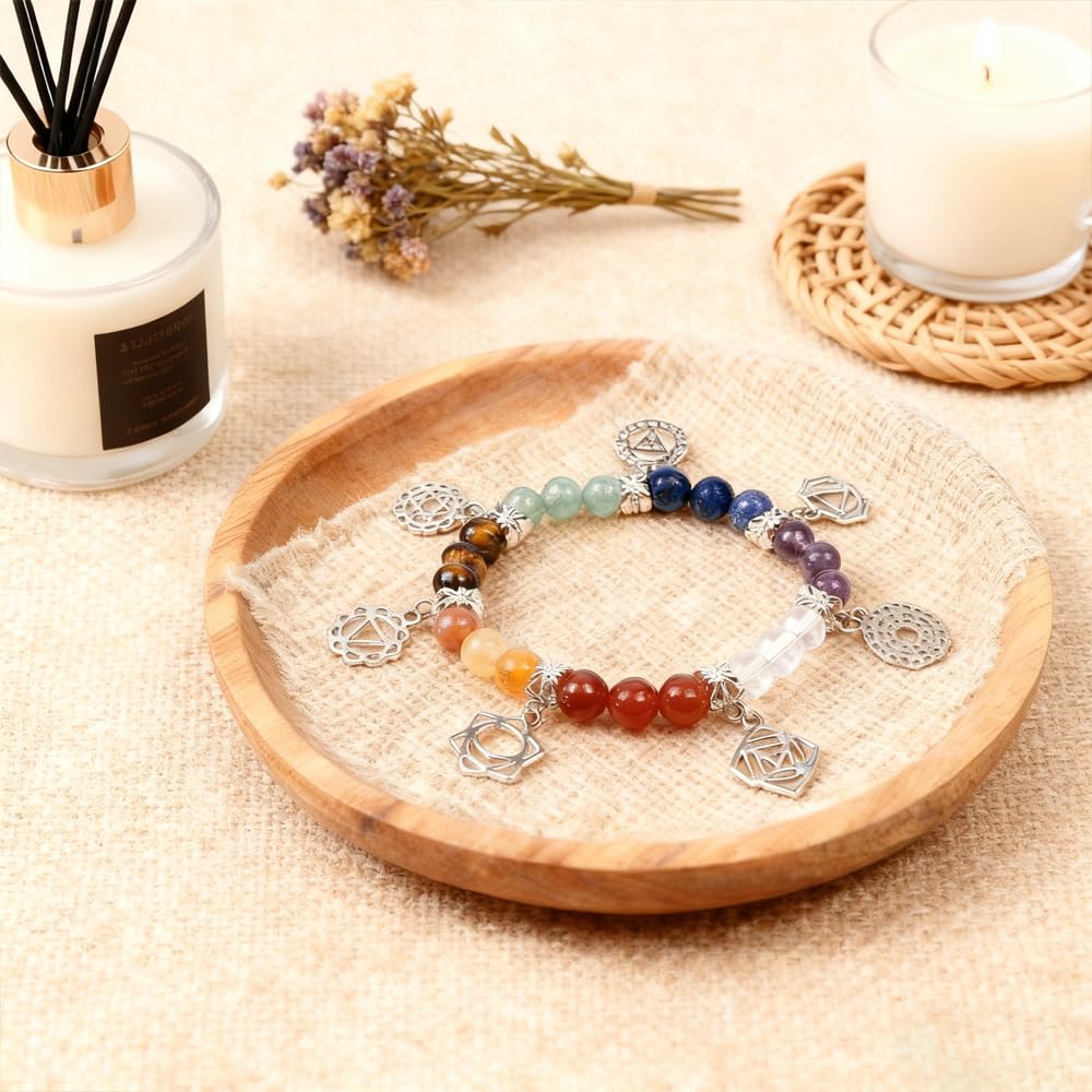 Aprbella 7 Chakra Healing Bracelet with Natural stones for Energy Healing & Balance, Stretch Beaded Jewelry for Energy Balance, Meditation, Yoga, Gift for Women