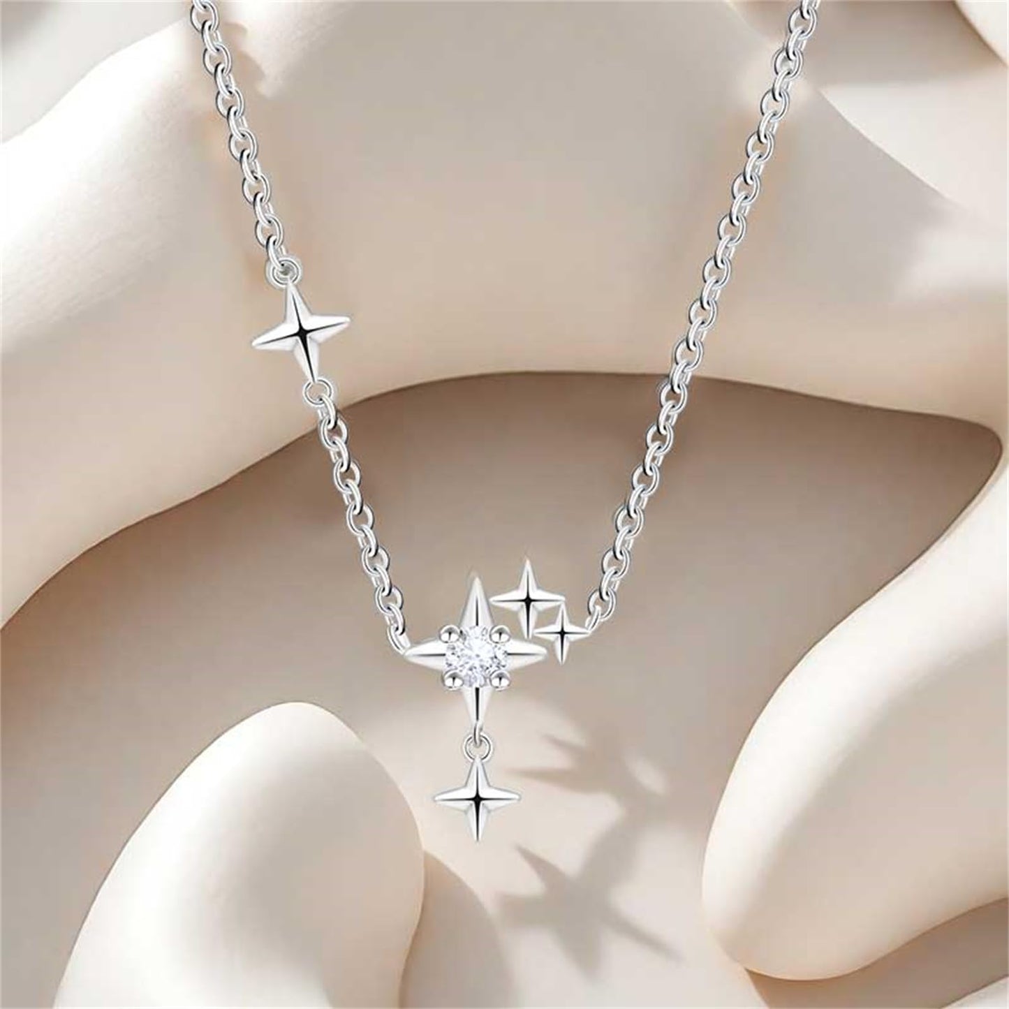 MISEFF 925 Sterling Silver Fashion Pendant Necklace for Women,Fashion Jewelry, 18K Gold Plated, Advanced Retro Series Link Chains ,Basic Multifunctional Accessories Suitable for Multiple Occasions and Daily Wear (Starry tassel)