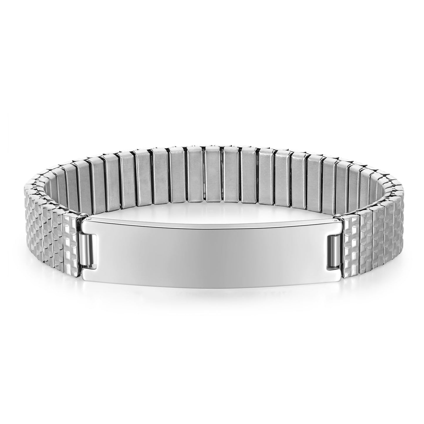 Personalized Medical ID Bracelets for Men - Custom Emergency Alert Bracelet for Women Engraved Medic Info Elastic Stainless Steel Bracelets for Family Autism Allergy Diabetic Epilepsy (Silver, 18cm)