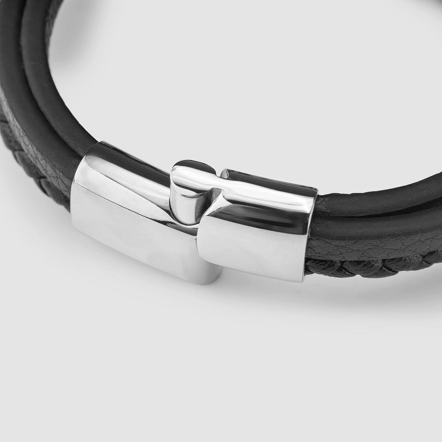 SERASAR 9″ Silver Leather Bracelets for Men Mens Cowhide Gift Box Braided Bracelet Stainless Steel Jewelry Wrist Band Cuff Wrap Rope Bangle Dad Pulseras para Hombres Cuero Regalo