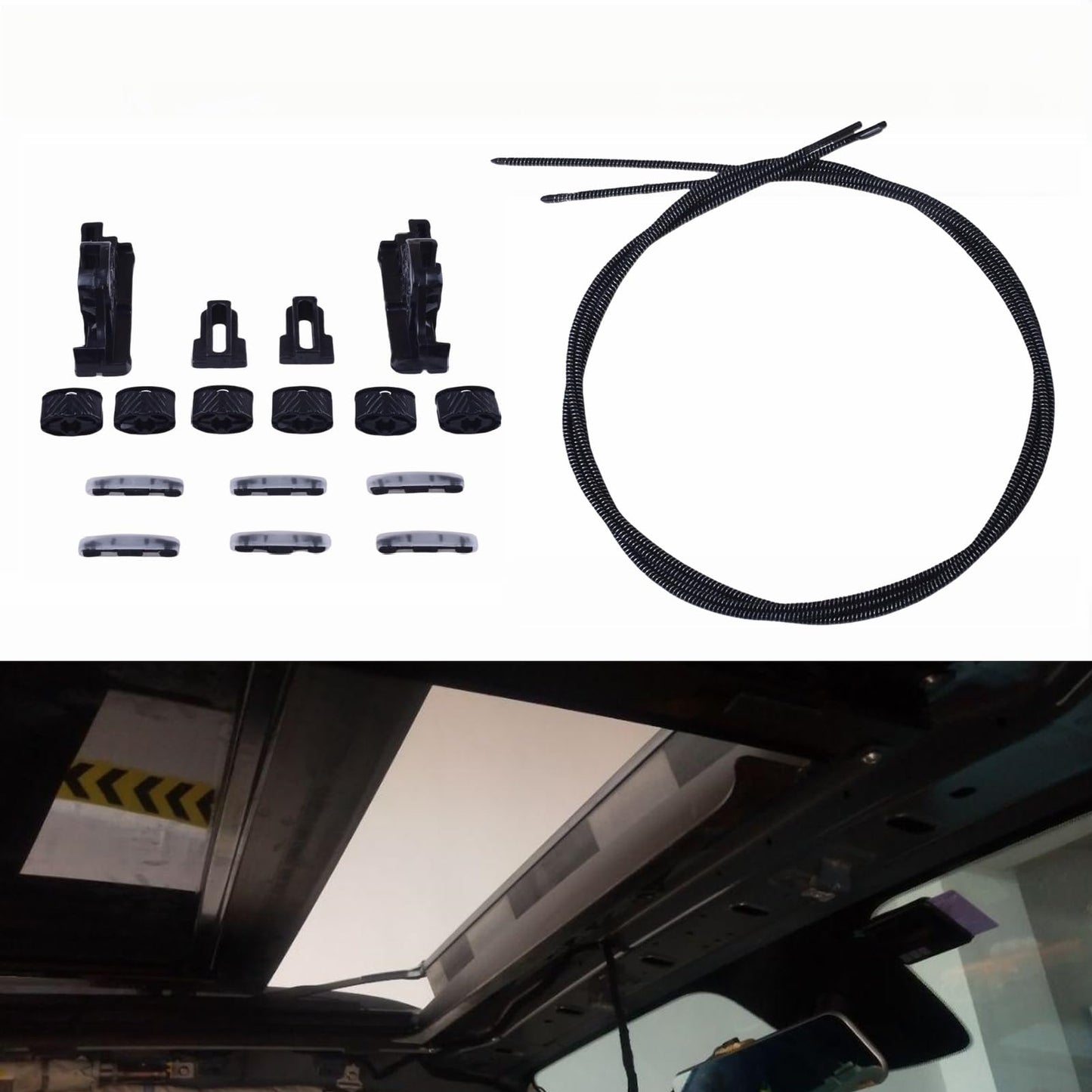 Prefer Warehouse 2PCS Sunroof Glass Cables & 14Pcs Bracket Slider Kit Compatible with 2015-2022 Jeep Renegade, Replace AP360198 /77368445/77368446 /77368447/77368448 Sunroof Repair Kit