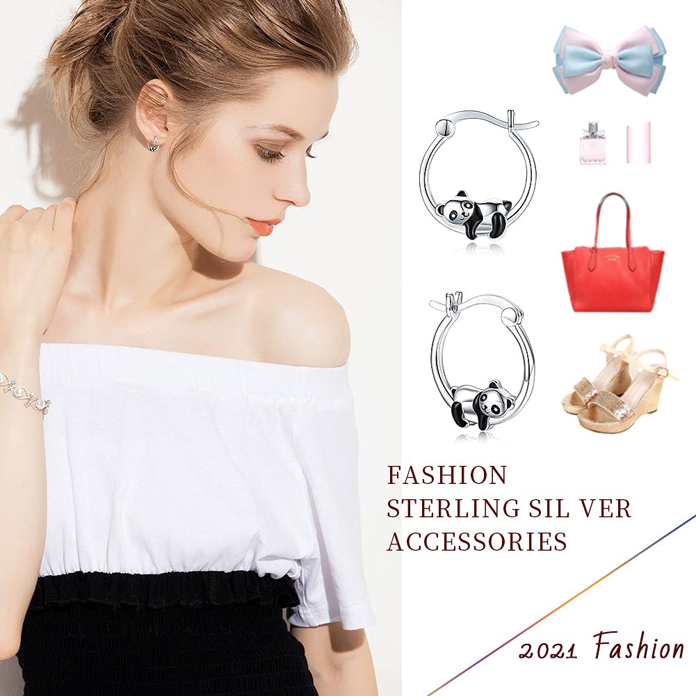 JUSTKIDSTOY Hypoallergenic Panda Hoop Earrings for Women Girls Sterling Silver Small Animal Huggie Hoop Earrings for Sensitive Ears Panda Jewelry Mother's Day Gifts for Mother Daughter