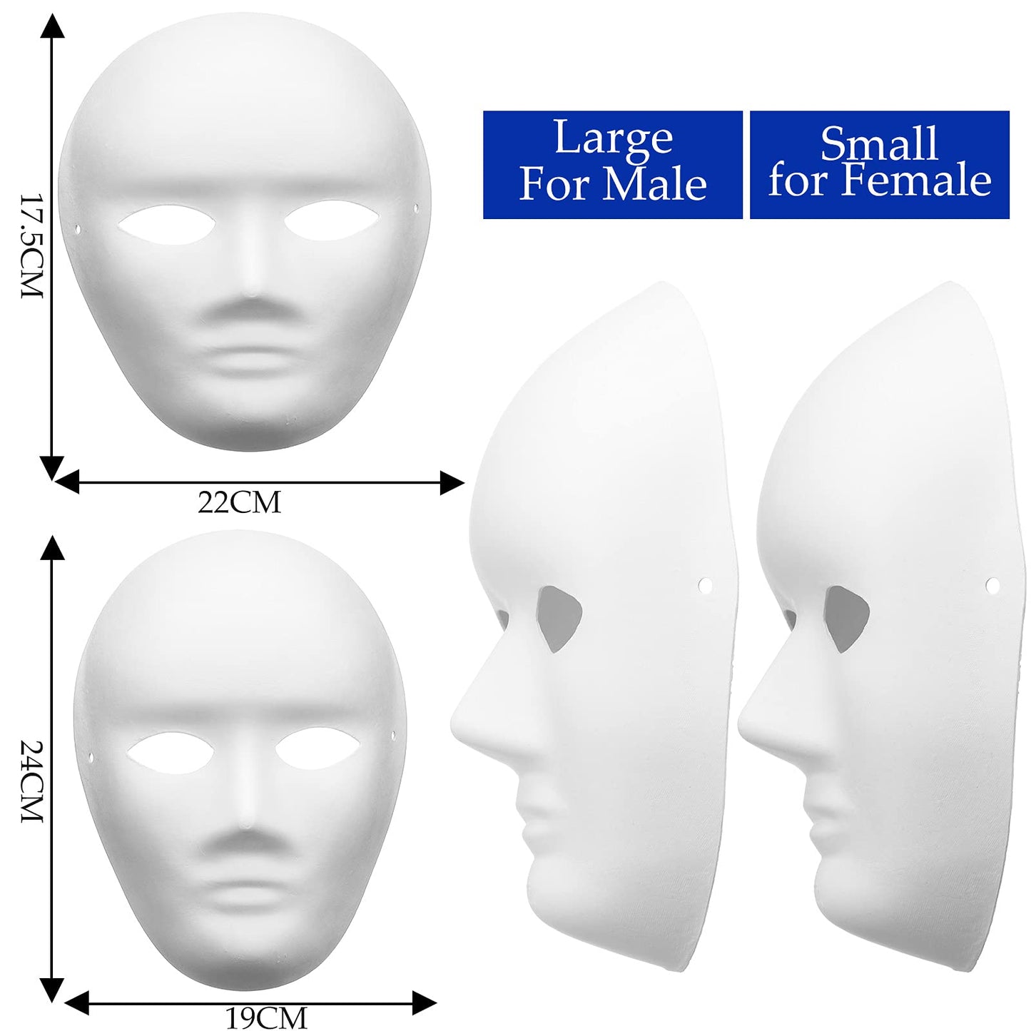 Yilloog 72 Pcs Paintable Paper Mask Blank Paper Mask Mache Full Face Masquerade White DIY for Crafts Women Men Adults Holiday Art Crafts Party Favors, 6.8 x 8 Inches, 7.5 x 9.5 Inches