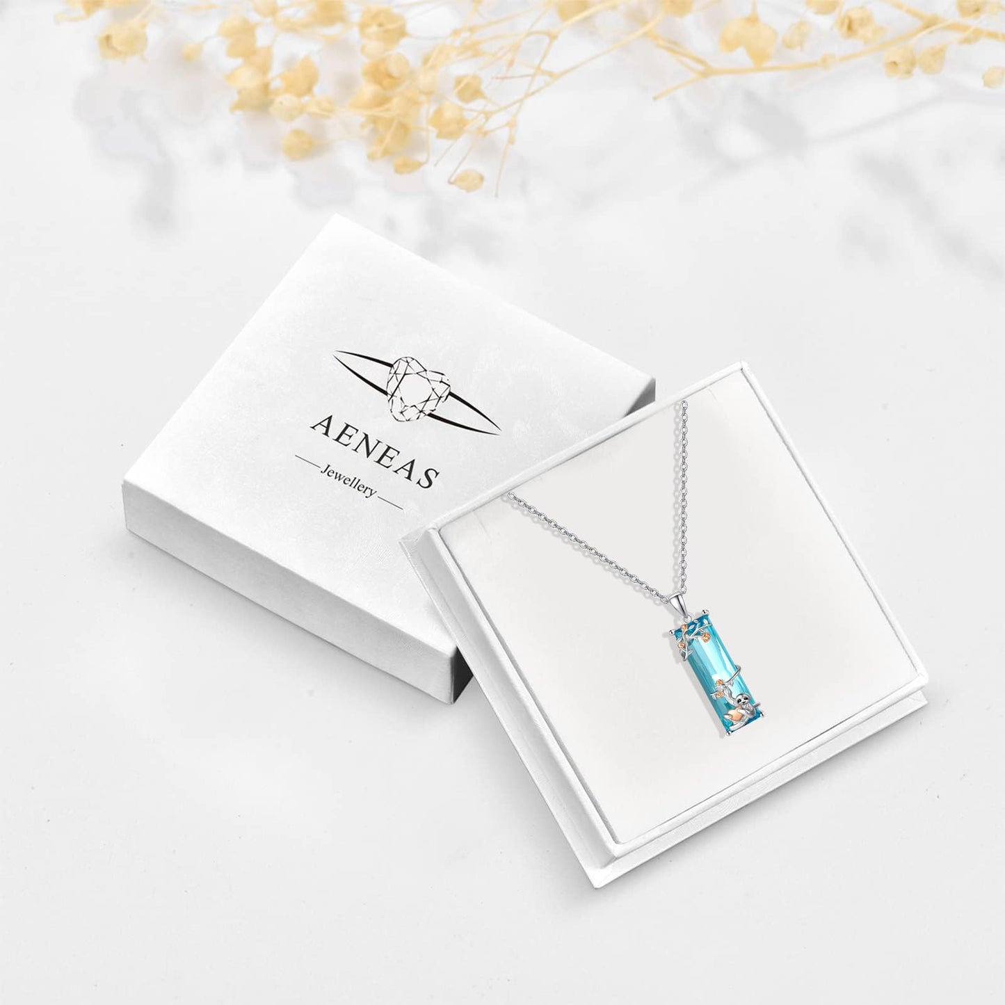 AENEAS Valentines Day Gifts for Women Her Sloth Necklace 925 Sterling Silver Rose Flower Blue Crystal Sloth Hold Heart Jewelry Gift for Daughter Women Wife