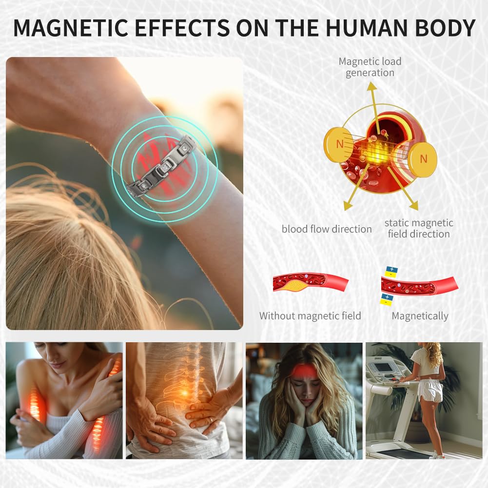 Women's Ultra Strength Magnetic Bracelet, Stainless Steel Magnetic Bracelets for Women, Adjustable Length with Sizing Tool Fashion Accessories, Therapy Jewelry with Gift Box (Silver)