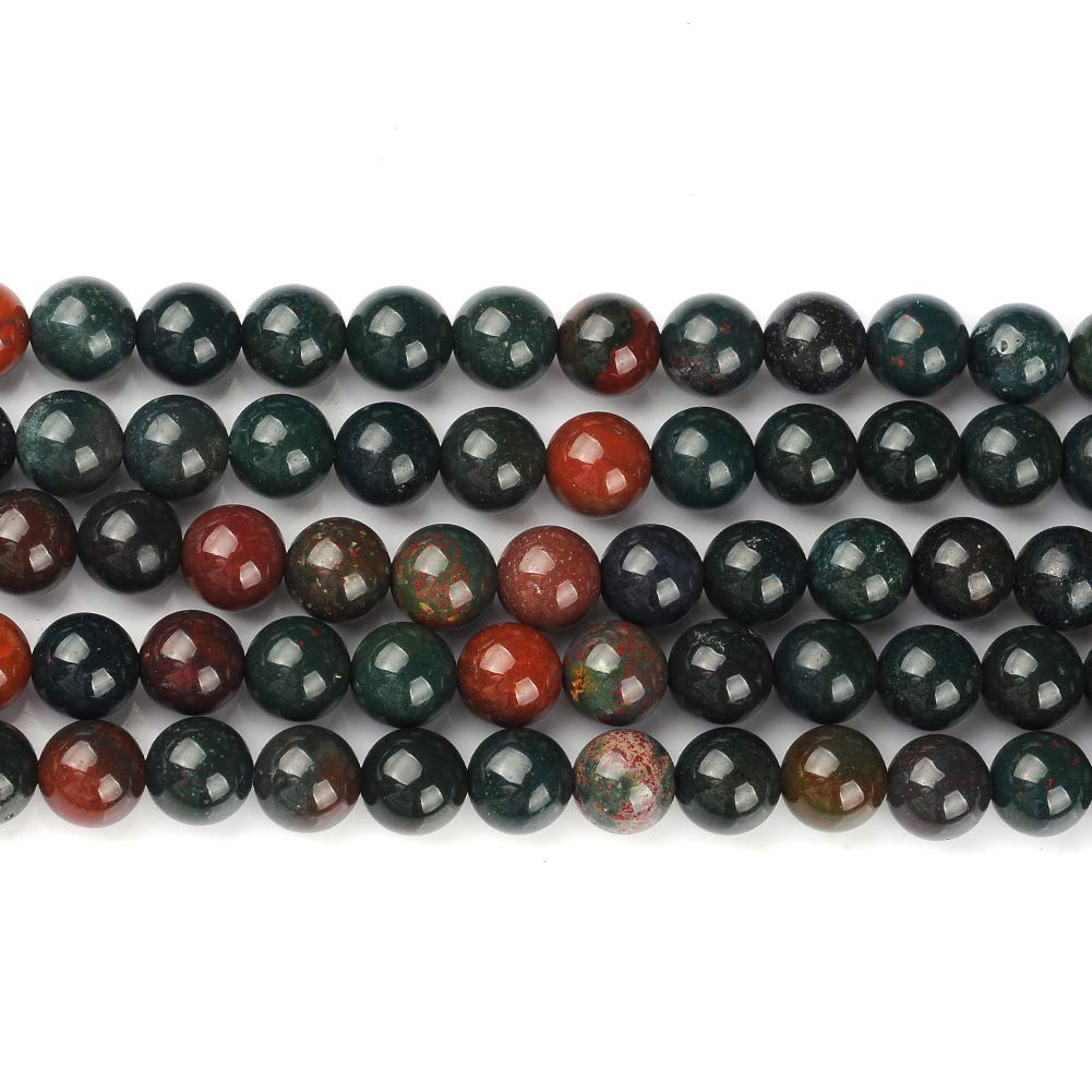 10mm Natural Indian Bloodstone Gemstone Round Loose Beads Crystal Stone Bracelet Necklace Accessories Crafts for Jewelry Making DIY,1 Strand 15"
