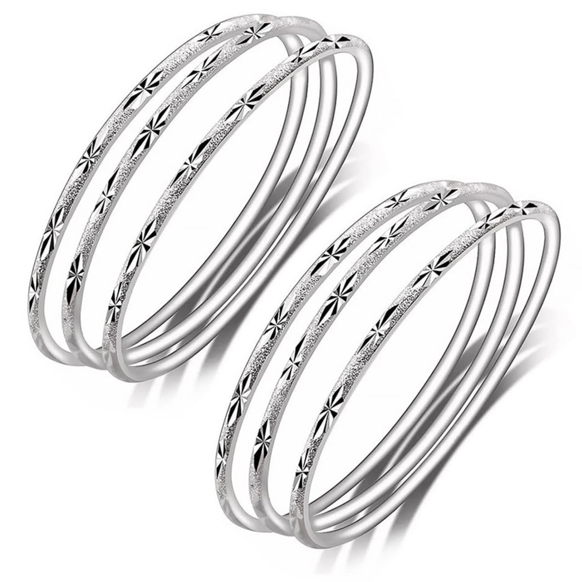 Sterling Silver Bangle Bracelets for Women,Fashion Jewelry Simple Adjustable 925 Silver Cuff Bangles for Women Mom Wife Valentine Mothers Day Gift (6 pieces)