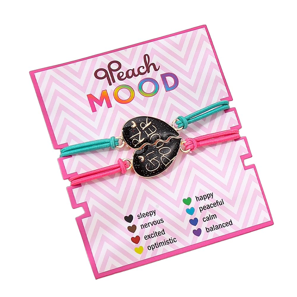 Dinosaur Frog Turtle Dragon Color Changing Mood Bracelet Set for Women Emotion Feeling Temperature Sensing Wrap Bracelet with Card Friendship Jewelry-Heart