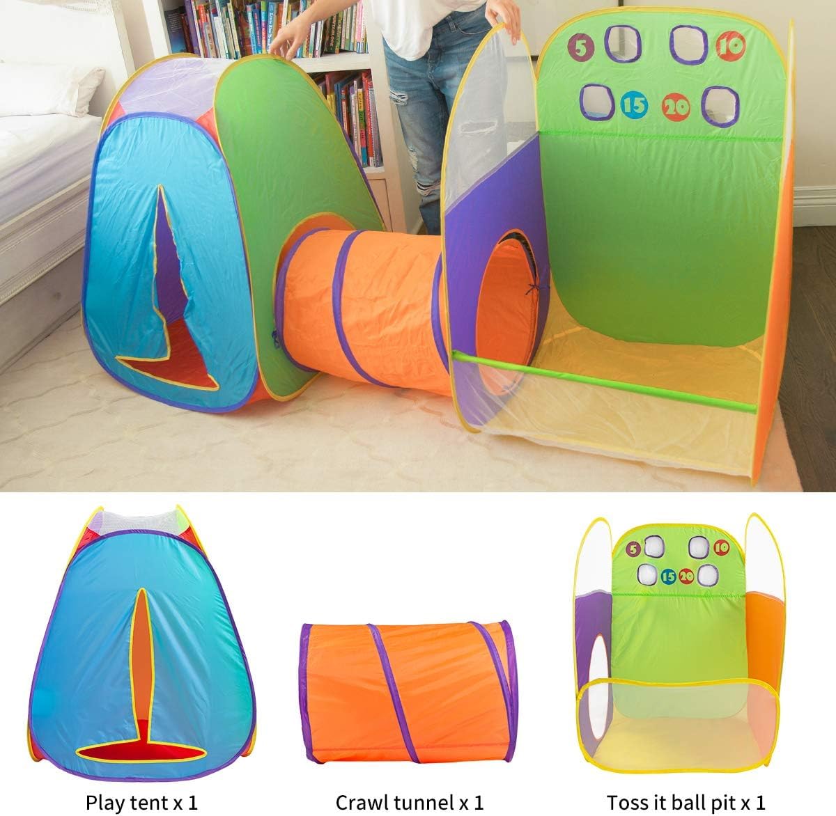 Alvantor® Kids Tent Play Tent Fun Toss It Game Zone 3-in-1 Pop Up Play Tunnel Indoor Outdoor Great Game & Toy Gift for Children (Include 4 Balls)