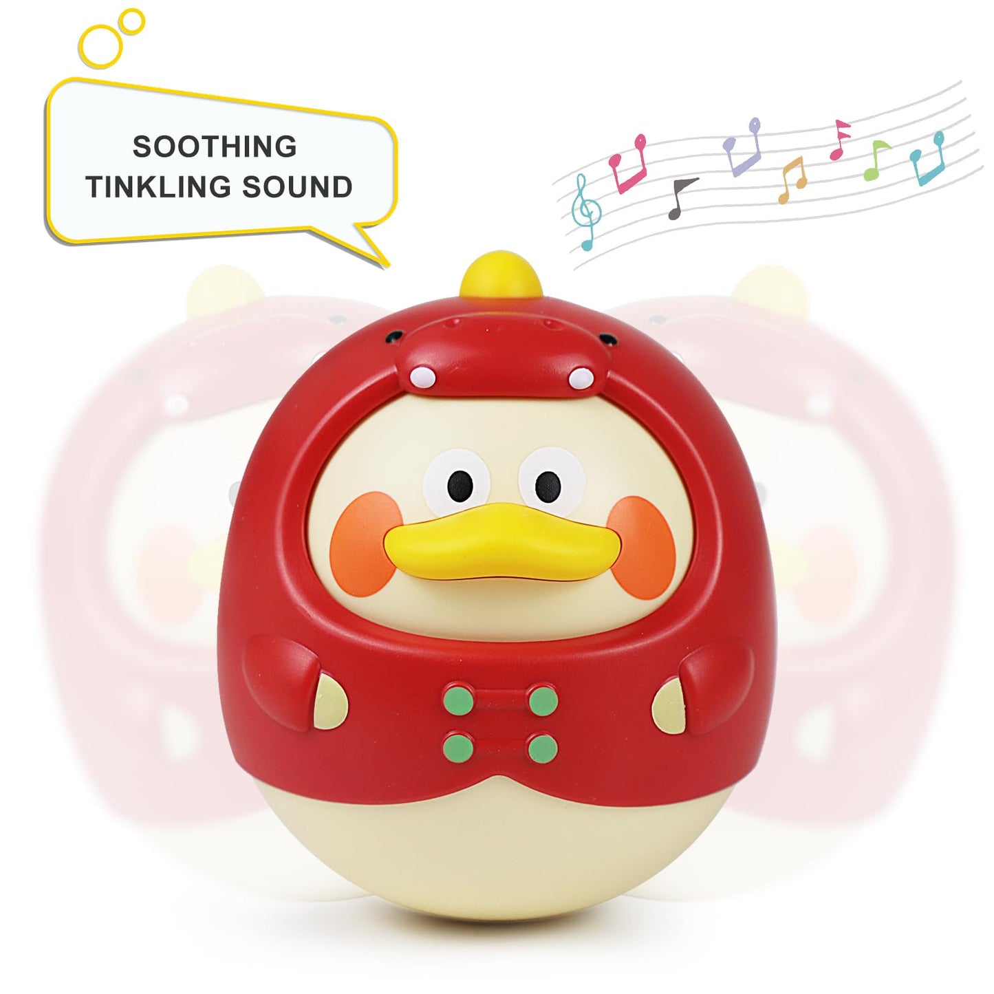 Tinabless Tummy Time Toys, Dinosaur-Duck Roly Poly Baby Toy, Musical Wobbler Toy | Tumbler Wobbler Toy for Newborns 3-12 Month Baby Boys and Girls Easter Basket Gift First Birthday Present (Red)
