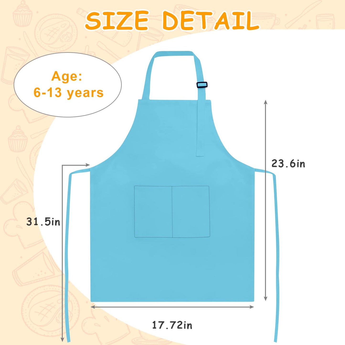 IAGBIBUI Kids Apron, 8 Pack Kids Aprons for Girls Boys, Children Art Painting Aprons Kitchen Classroom Cooking Baking for Age 6-13 Years