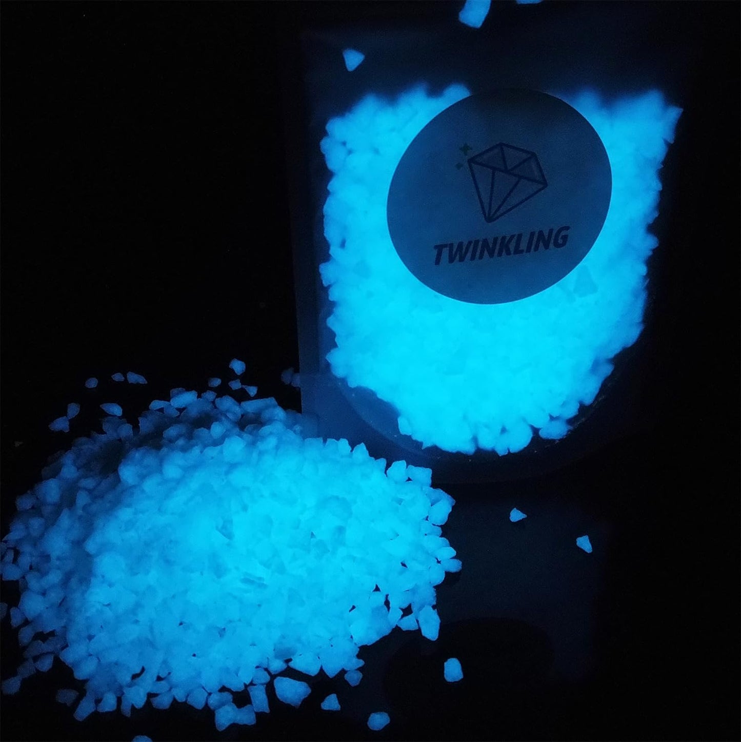 TWINKLING Glow in The Dark Gravel,Crushed Glass, Broken Glass Glitter, Glow in The Dark Stones Chips for DIY Resin Art Epoxy Crafts, Nail Art, Jewelry Making, Aquarium Decor, 3-5mm(200g) (Sky Blue)