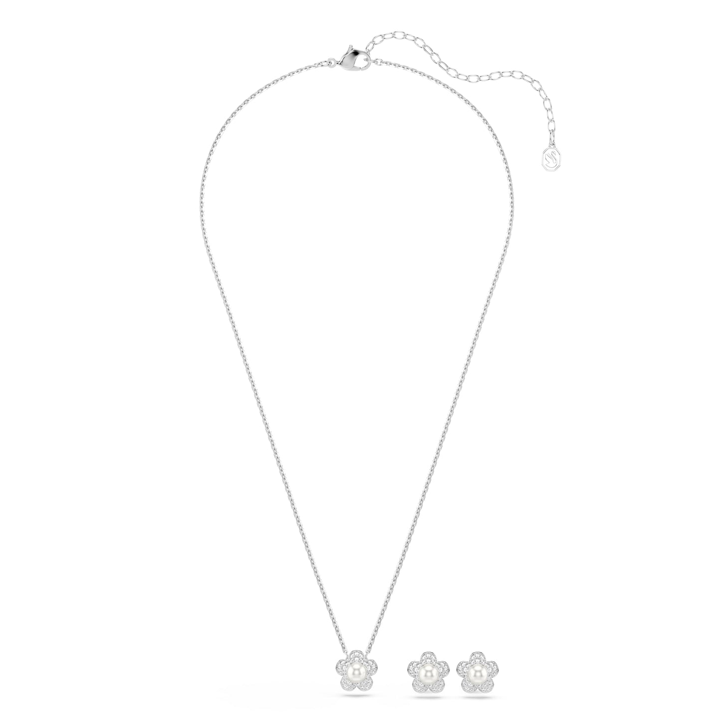 Swarovski Ariana Grande x set, Crystal pearl, Round cut, Flower, Clear, Rhodium Finish