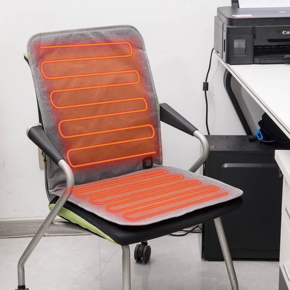 WOOLALA USB Heated Seat Cushion for Office Chair, Large Heating Area Heated Seat Cover Therapy Heating Pad for Back, Lumbar, Hip, Thigh with 3 Temperatures Levels, 17In * 35.5In