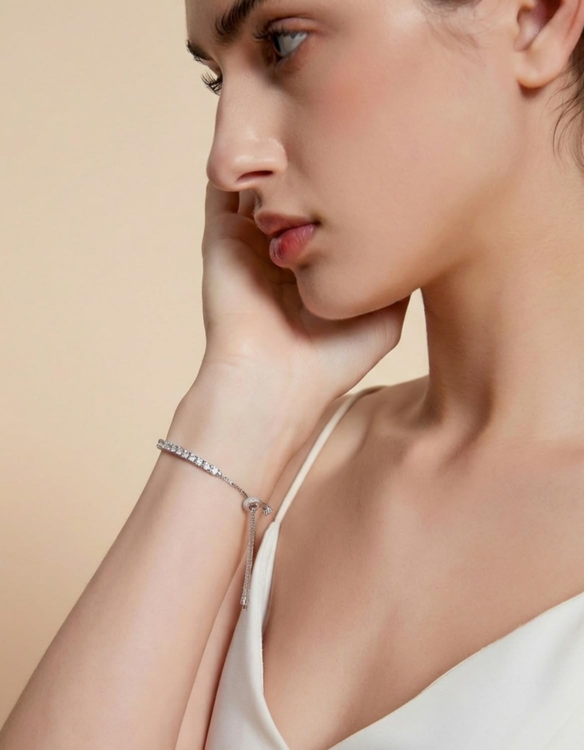 KRKC&CO Moissanite Bolo Tennis Bracelets and Moissanite Cross Necklace for Women: D Color VVS1, Adjustable Length S925 Sterling Silver, Gifts for Her, Luxury Box