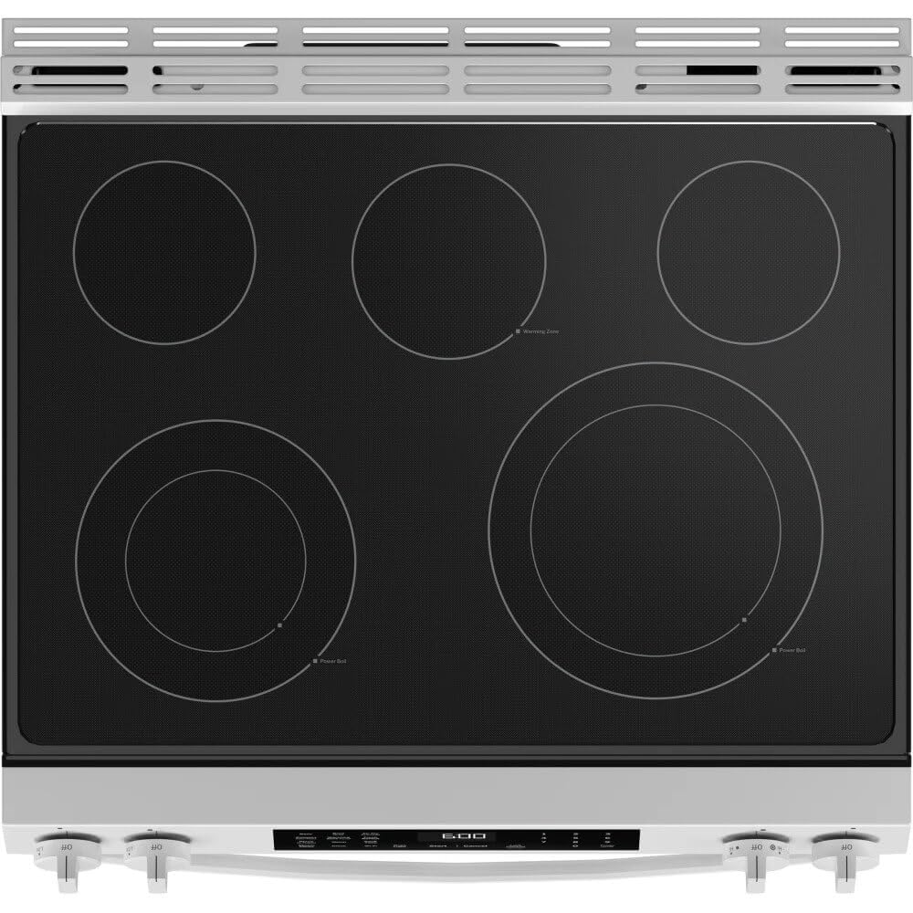 GE GRS600AVWW 30″ Slide-In Electric Convection Range – No-Preheat Air Fry, 5 Heating Elements, Smoothtop Cooktop, White