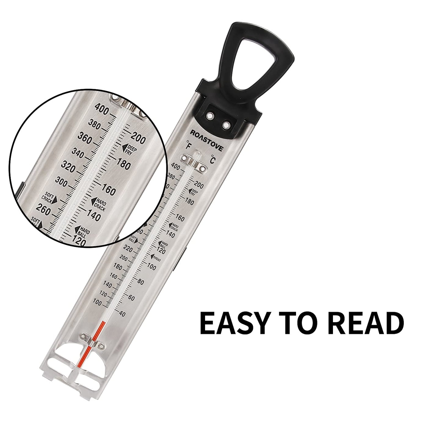 Roastove Candy/Jelly/Deep Fry Stainless Steel Thermometer with Pot Clip & Hanging Hook-50PACKS