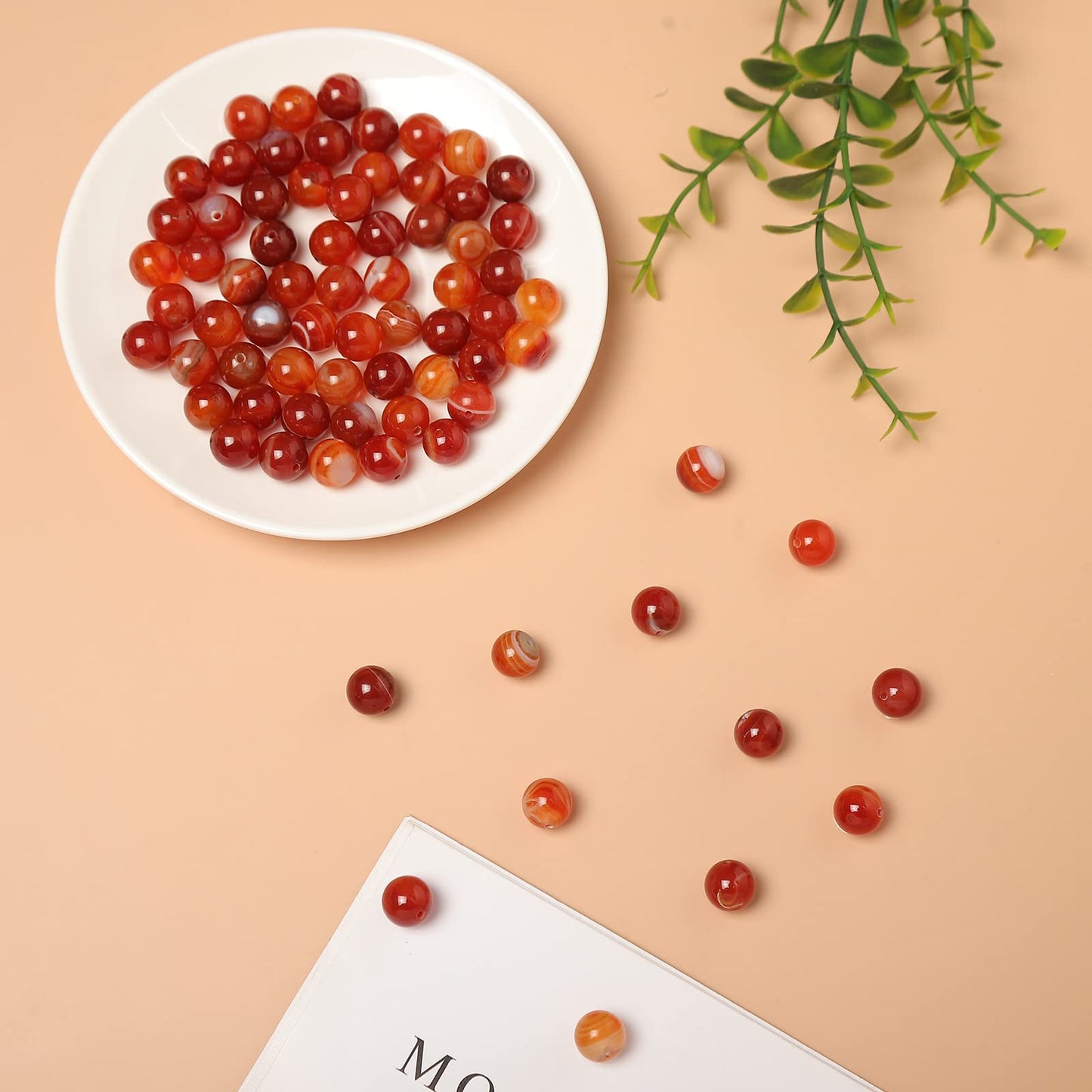 35pcs 10mm Natural Stone Beads Red Carnelian Striped Agate Beads Energy Crystal Healing Power Gemstone for Jewelry Making, DIY Bracelet Necklace