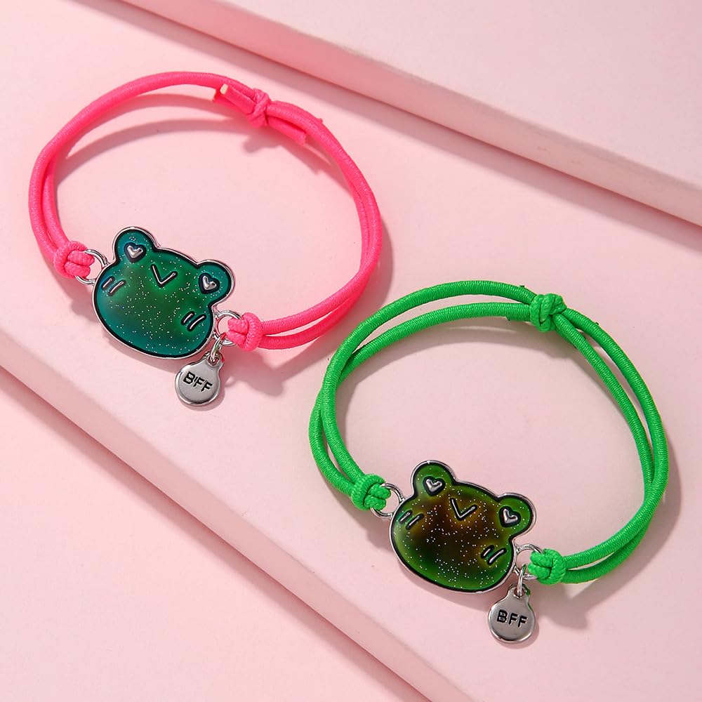 Dinosaur Frog Turtle Dragon Color Changing Mood Bracelet Set for Women Emotion Feeling Temperature Sensing Wrap Bracelet with Card Friendship Jewelry-Frog
