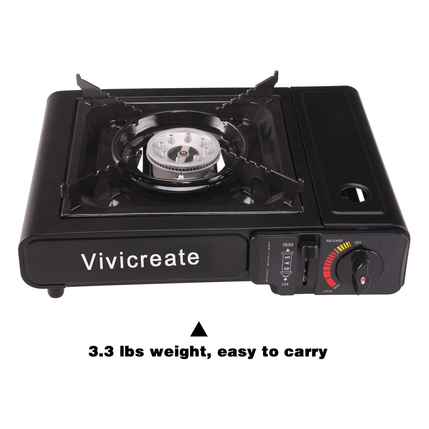 Vivicreate Portable Butane Stove 8500 BTU, Butane Stove with Auto Ignition for Camping, Lightweight Portable Gas Stove Burner with Safety Lock, Butane Burner, Estufa de Gas Portatil(Black)
