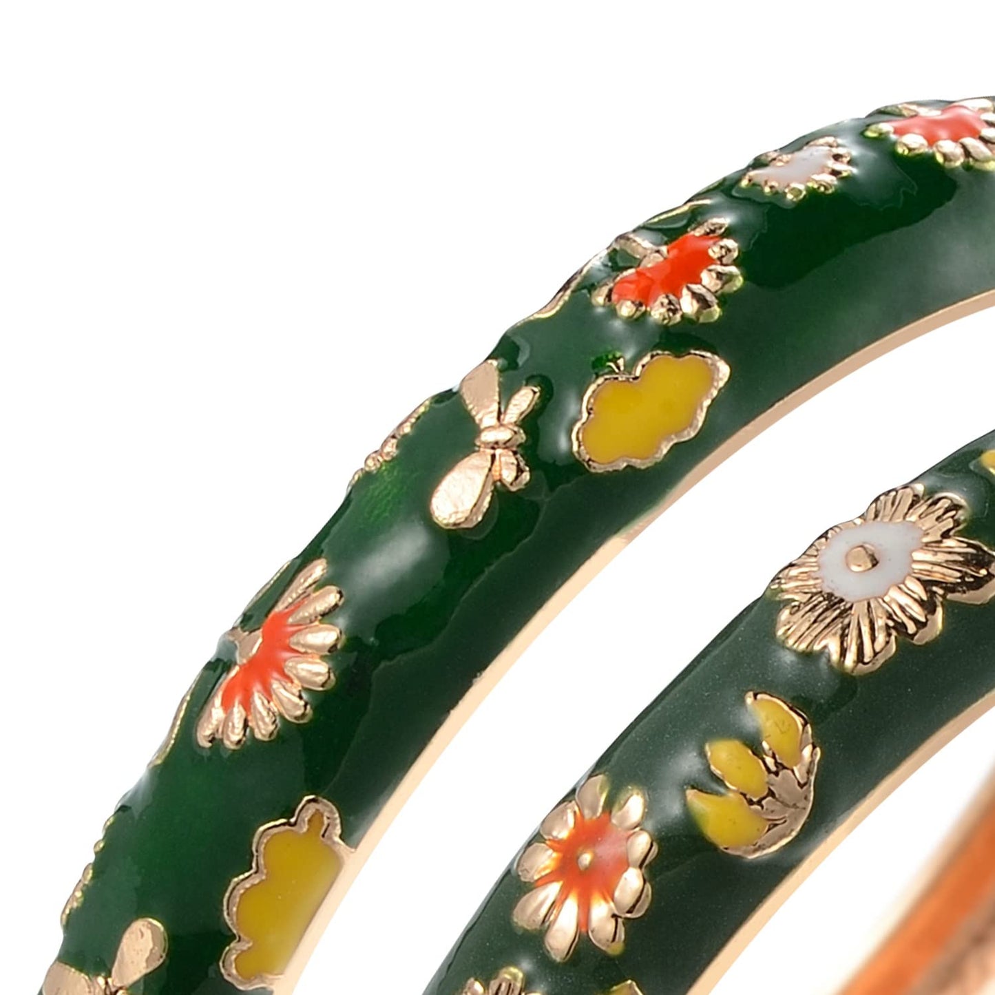 UJOY Vintage Cloisonne Bangles Bracelet Enamel Floral Spring Cuff Clasp Indian Jewelry for Women 55A18-55A120 Green