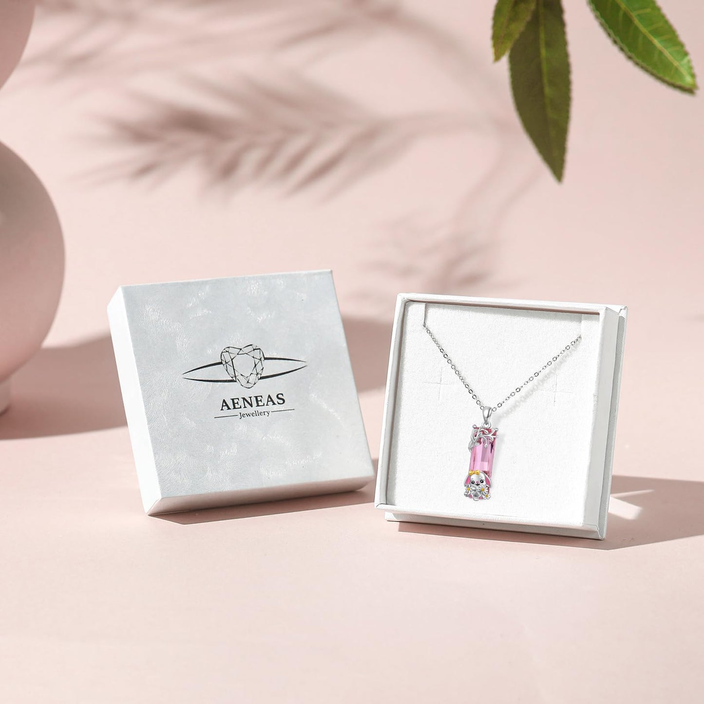 AENEAS Bunny Necklace 925 Sterling Silver Rabbit Pendant Necklace Pink Crystal Bunny Jewelry Gift for Women Wife Daughter