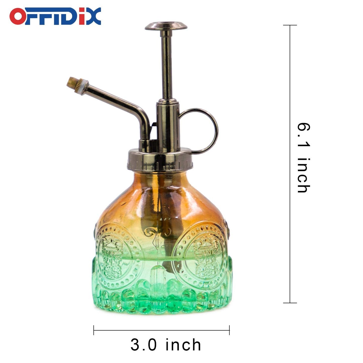 OFFIDIX Glass Plant Mister Spray Bottle, Vintage Spritzer, Succulent Watering Bottle with Bronze Plastic Top Pump, Small Sprayer Mister for Garden and Indoor Plants