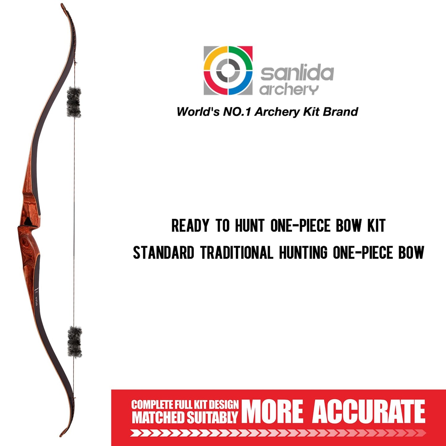 Sanlida Archery 60" Royal X8 One-Piece Bow Traditional Wooden Hunting Bow Handmade Hunting Bow and Arrows Kit for Adults & Traditional Archers, RH Only (40lbs, Red Wood)