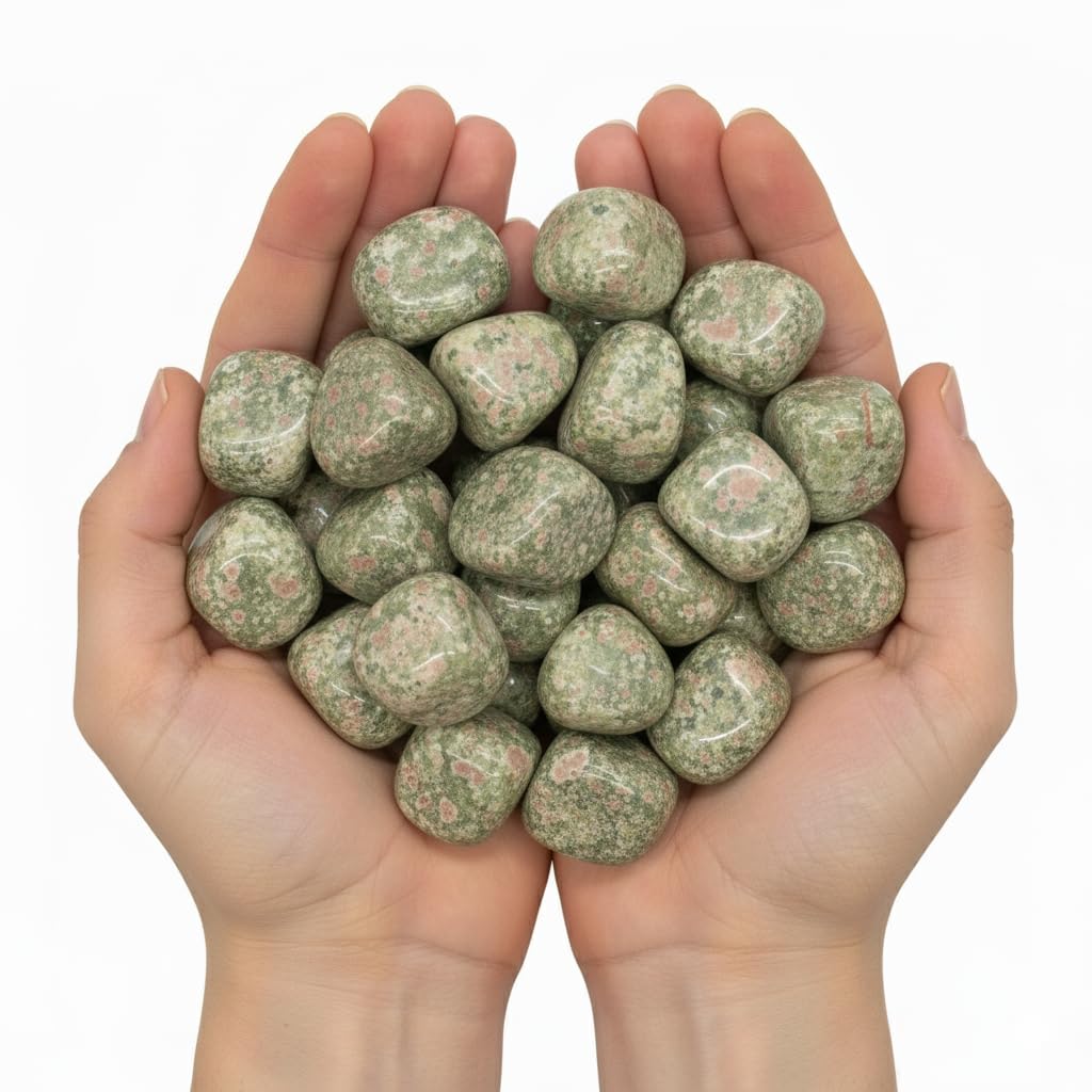 Unakite Tumbled Stone – Natural Green & Pink Crystal Gemstone for Positivity, Balance & Spiritual Growth – Pocket Stone for Meditation, Reiki, Chakra, Yoga & Décor