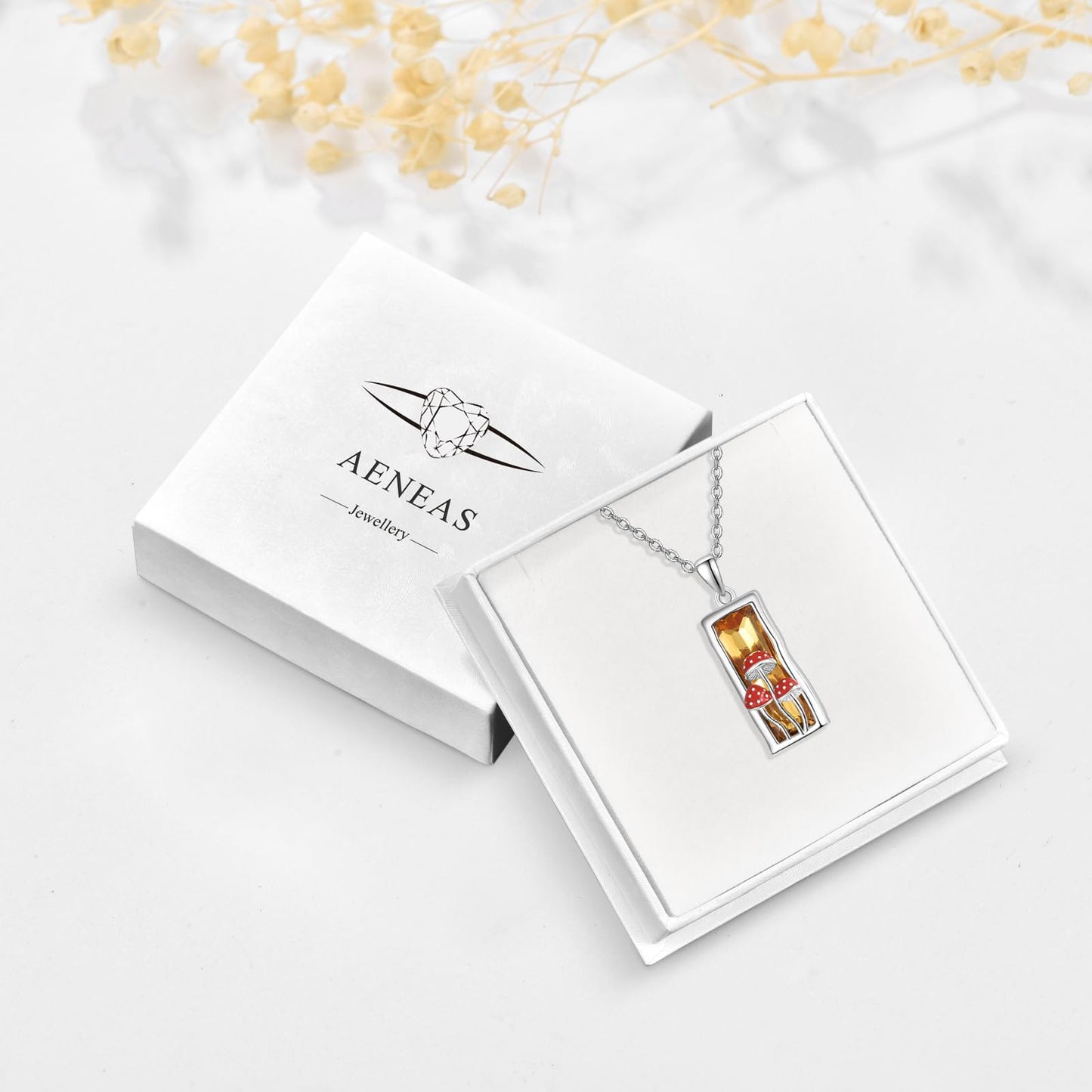 AENEAS Mushroom Necklace 925 Sterling Silver Citrine Crystal Mushroom Pendant Necklace Cute Mushroom Jewelry Gifts for Women Wife Her