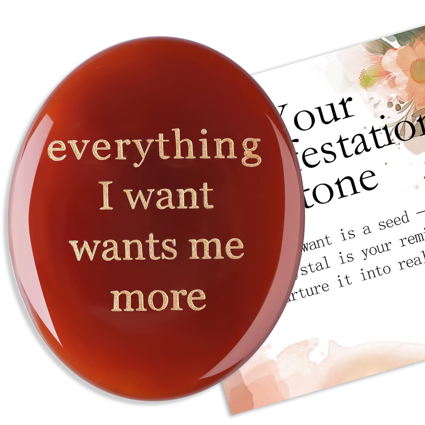 DUQGUHO Red Carnelian Crsytal Encouragement Gifts for Women Everything I Want Wants Me More Inspirational Positive Anxiety Relief Items Pocket Hug Stones Emotional Calming Sobriety Gifts for Women Men