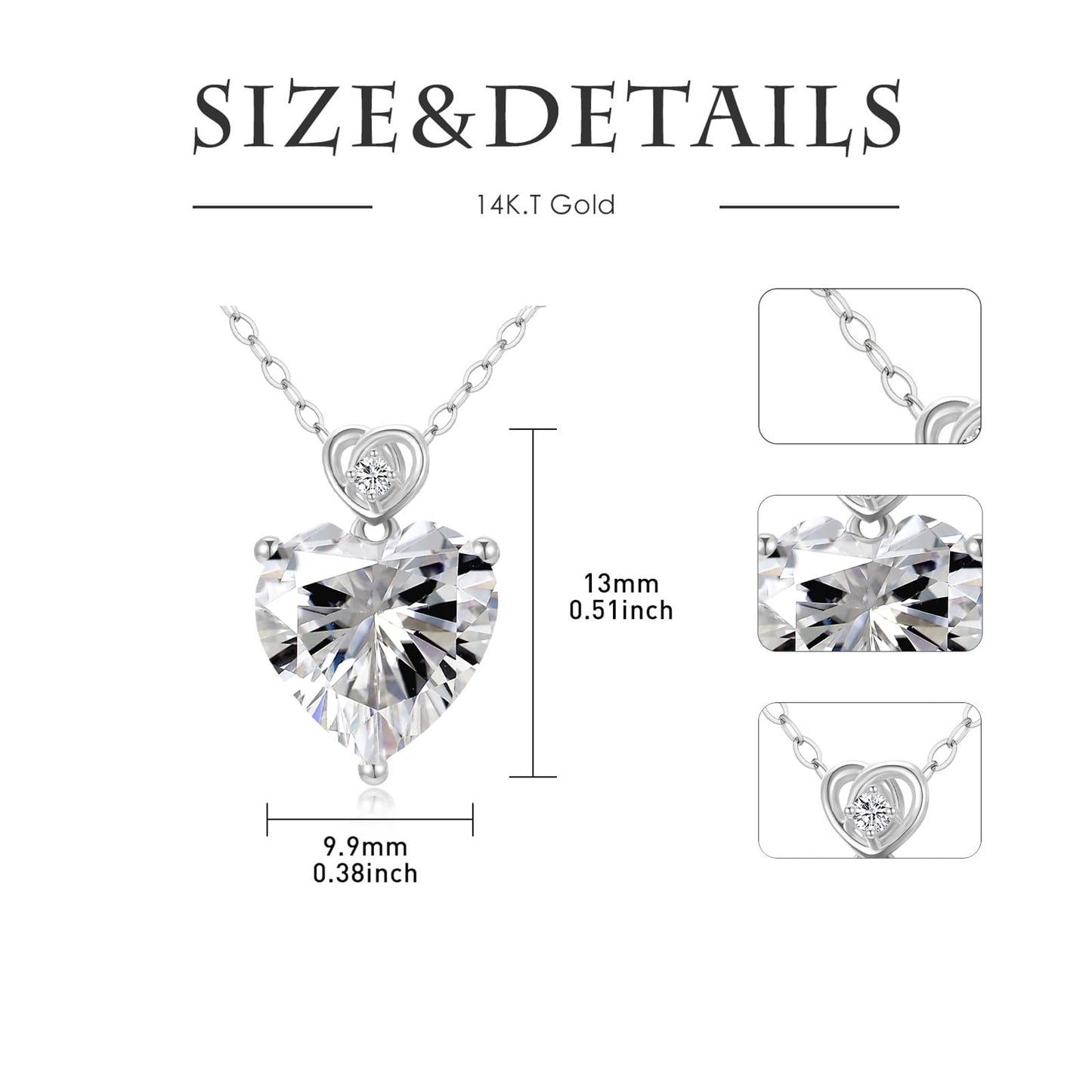 NFYBD 14k White Gold Love Heart Simulated diamonds Birthstone Pendant Necklace for Women 3 Carat Heart-cut Created Gemstone Anniversary Birthday Mother's Day Necklaces for Her-April