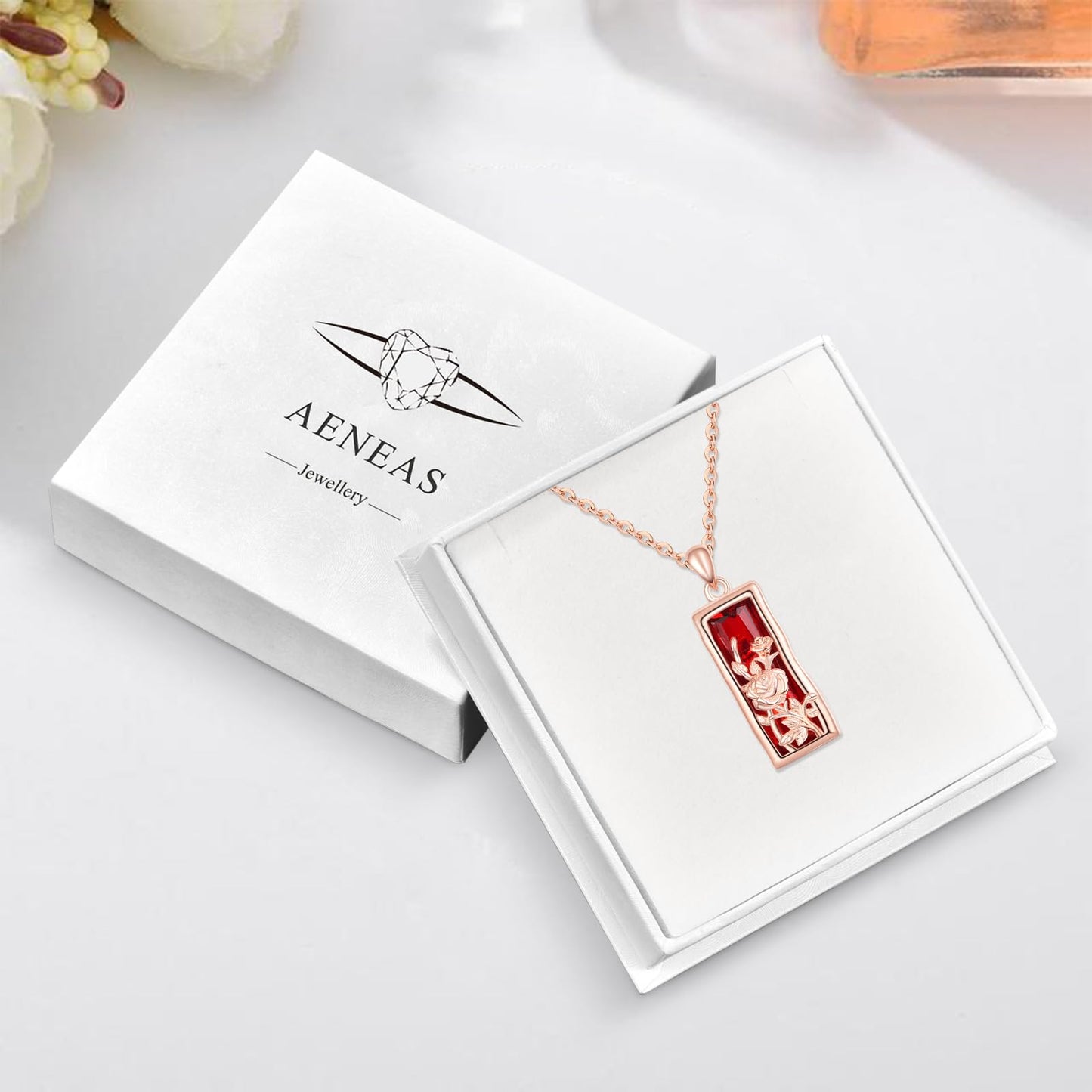 AENEAS Rose Flower Necklace 925 Sterling Silver Crystal Rose Pendant Necklace Rose Jewelry Gifts for Women Prime