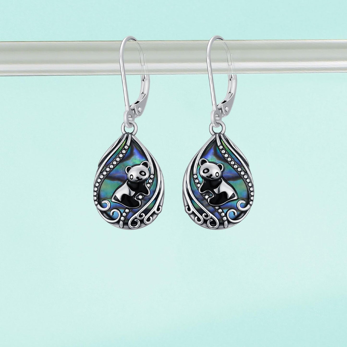 YYmqmq Panda Earrings for Women 925 Sterling Sliver Abalone Dangle Drop Earrings Leverback Panda Jewelry Gifts for Women Girlfriend