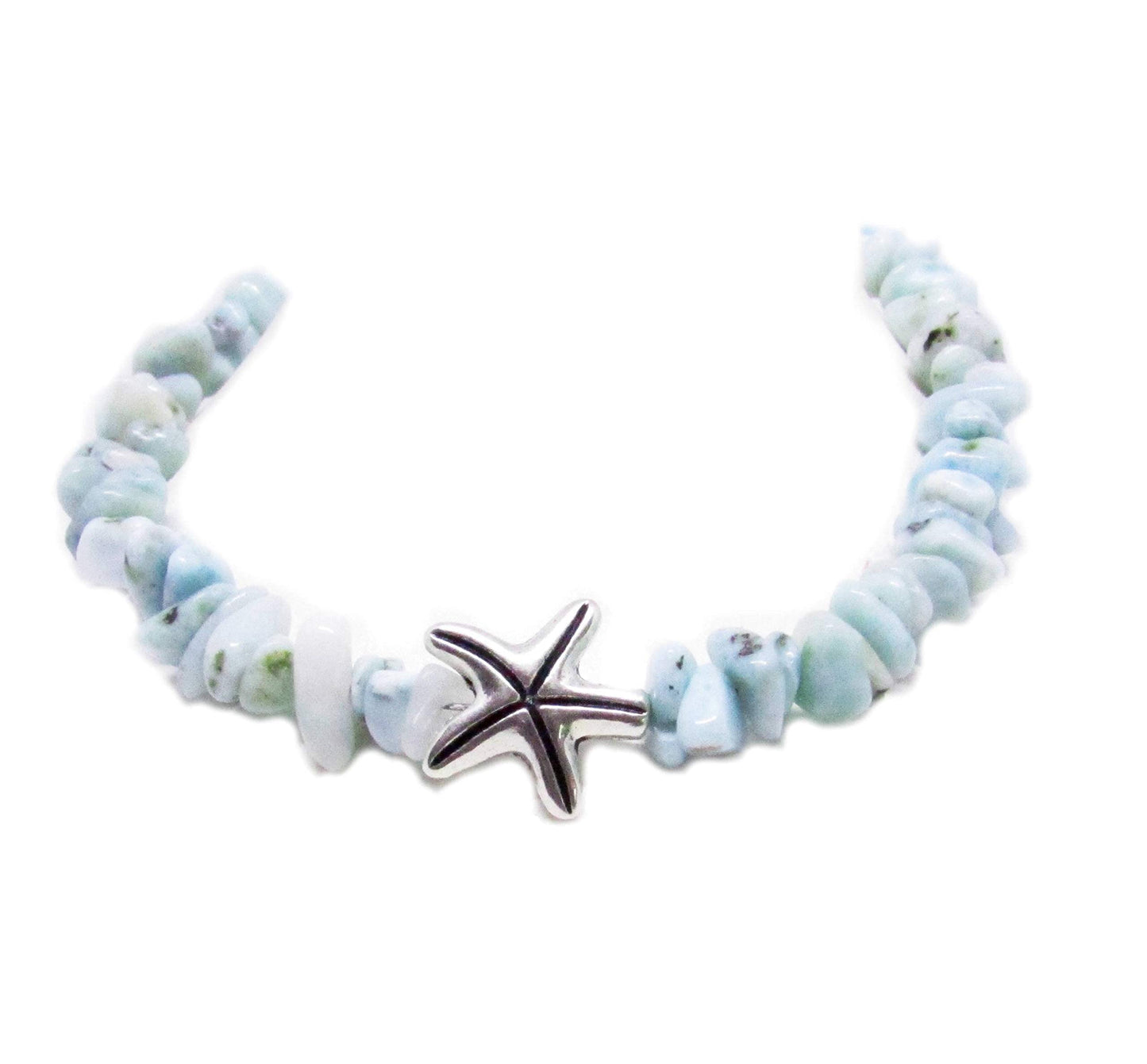 Larimar Stone Bracelet with Starfish Charm - Handcrafted Spiritual Jewelry for Healing and Meditation