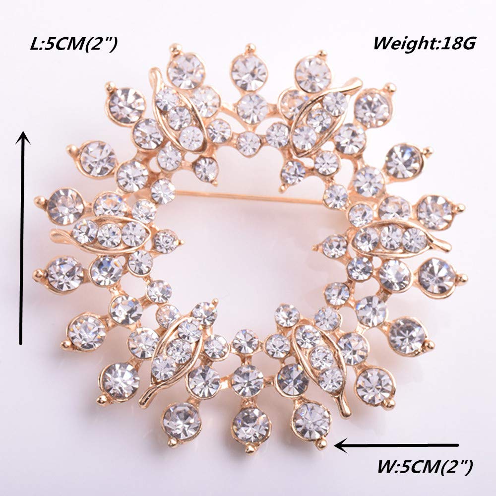 GYAYU Wreath Brooch Pins for Women,Gold Tone Austria Rhinestone Crystal Brooch Pins Jewelry(Wreath)