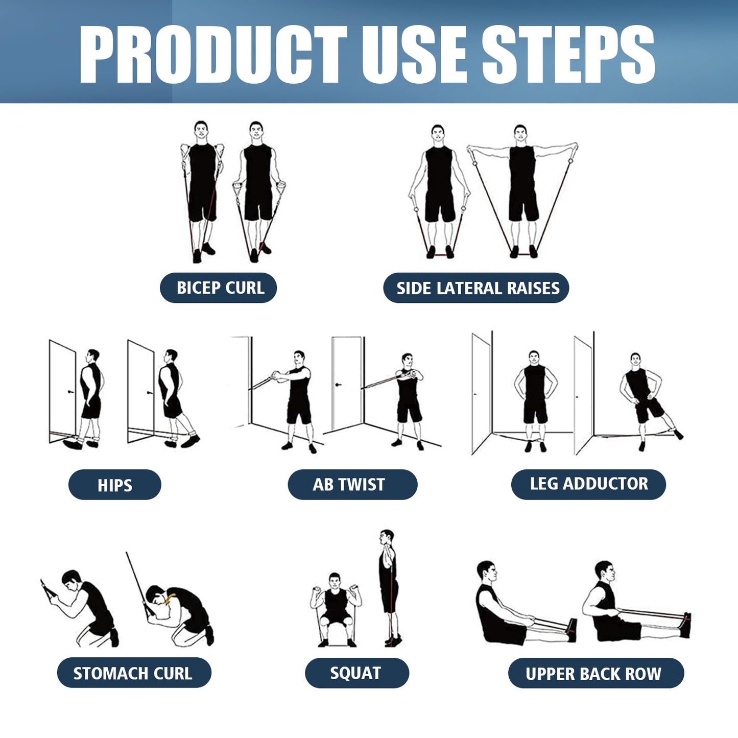 WHATAFIT Resistance Bands, Exercise Bands,Resistance Bands for Working Out, Work Out Bands with Handles for Men and Women Fitness, Strength Training Home Gym Equipment Blue 16PCS