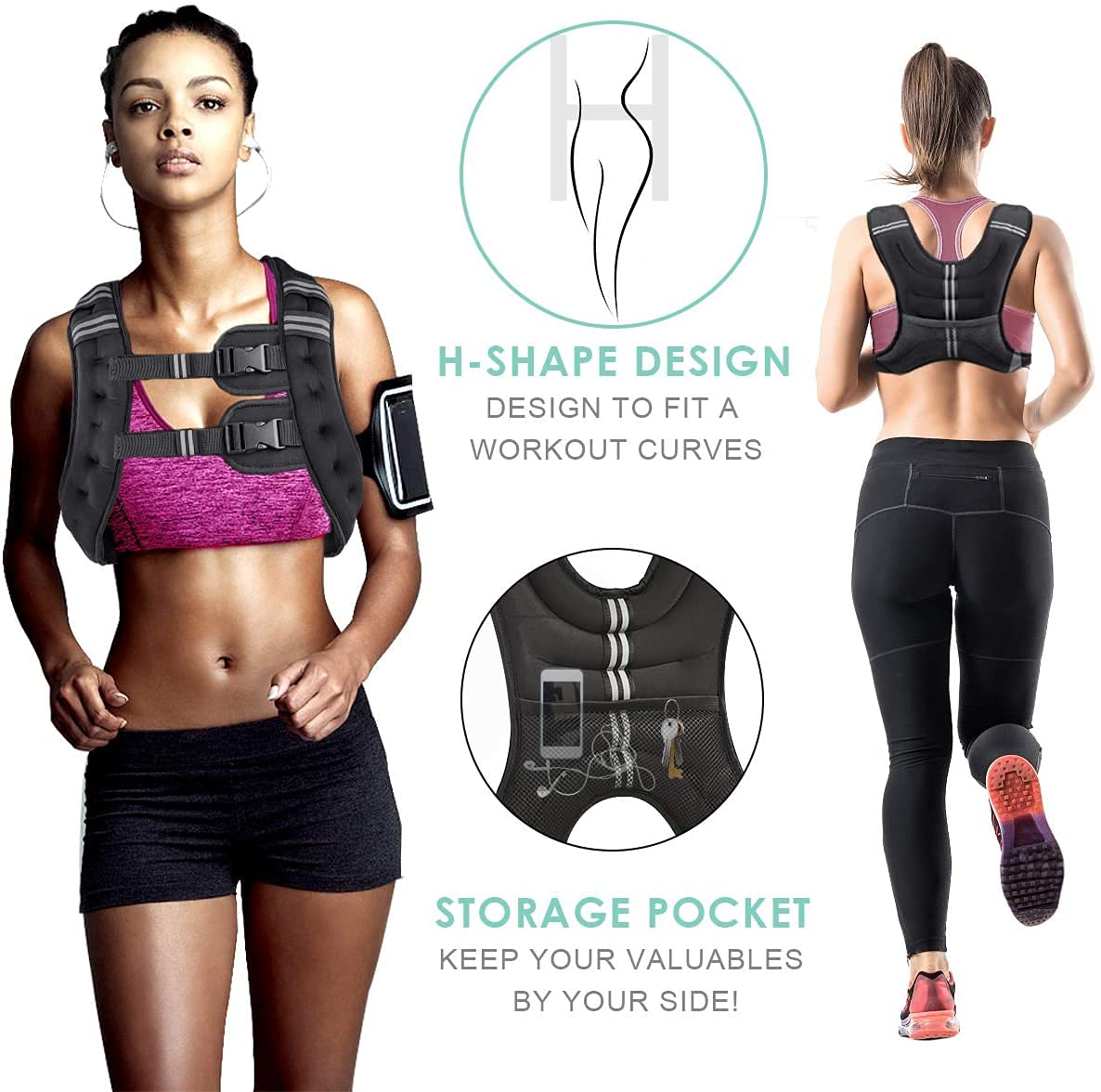Prodigen Weighted Vest for Women and Men 30 Lbs with Reflective Stripe and Double Adjustable Buckle Straps Weight Vests for Strength Training, Jogging, Cardio, Weight Loss, Muscle Building, Black