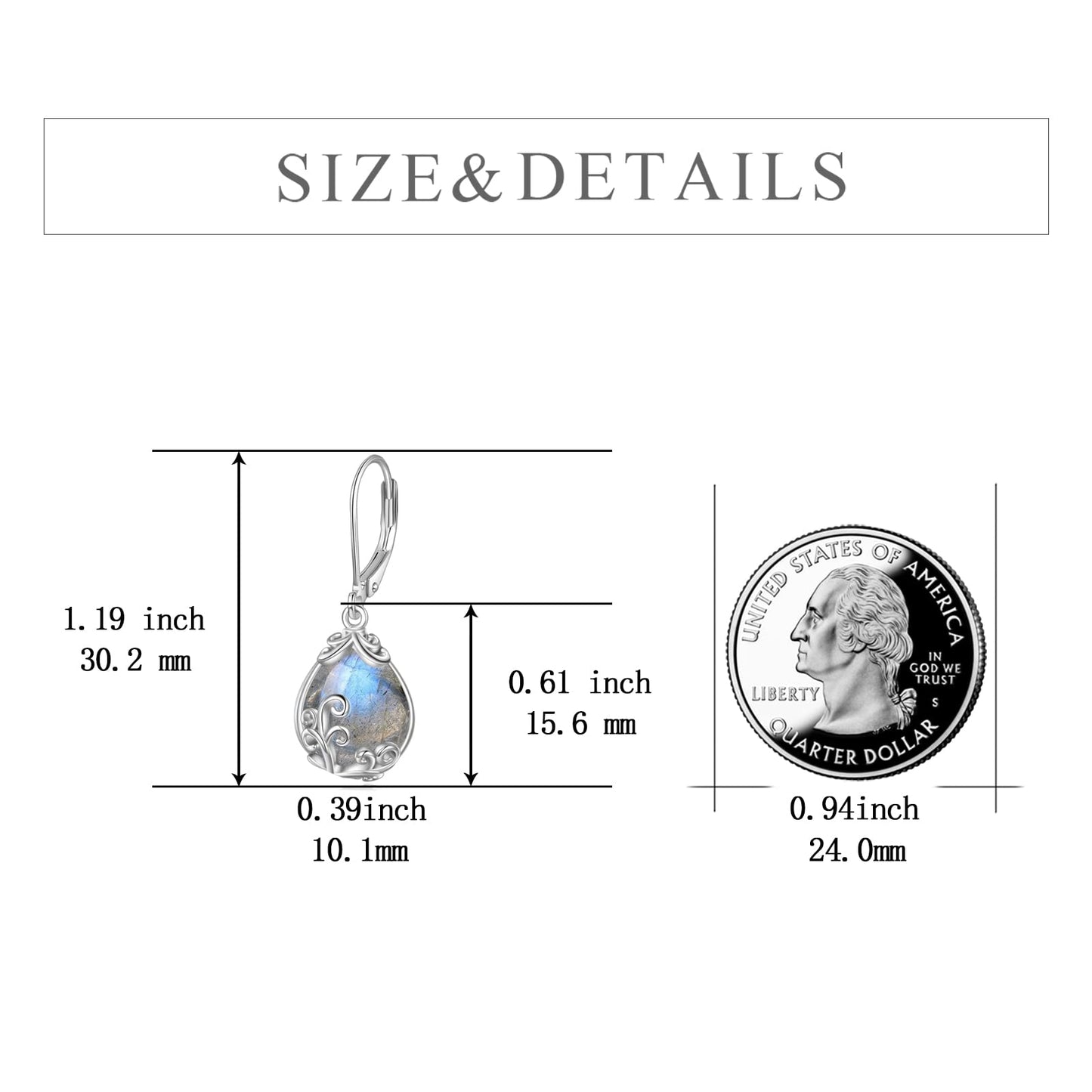 POPLYKE Labradorite Filigree Teardrop Drop Dangle Earrings Sterling Silver Leverback Earrings