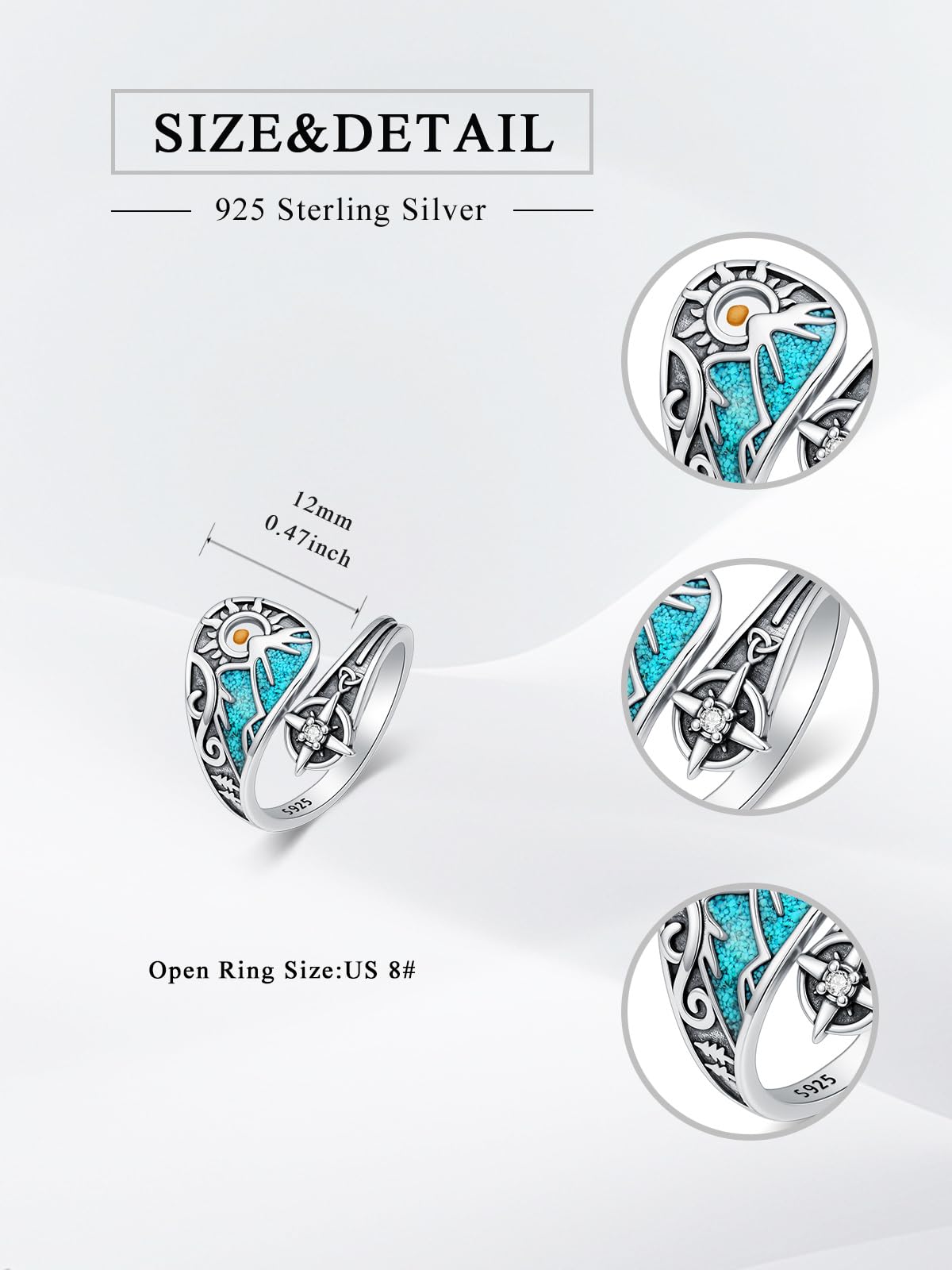 Midari Mountain Mustard Seed Spoon Rings for Women 925 Sterling Silver Adjustable Turquoise Mustard Seed Faith Rings Sun Open Spoon Thumb Rings Faith Jewelry for Women Men Birthday Christmas Gifts