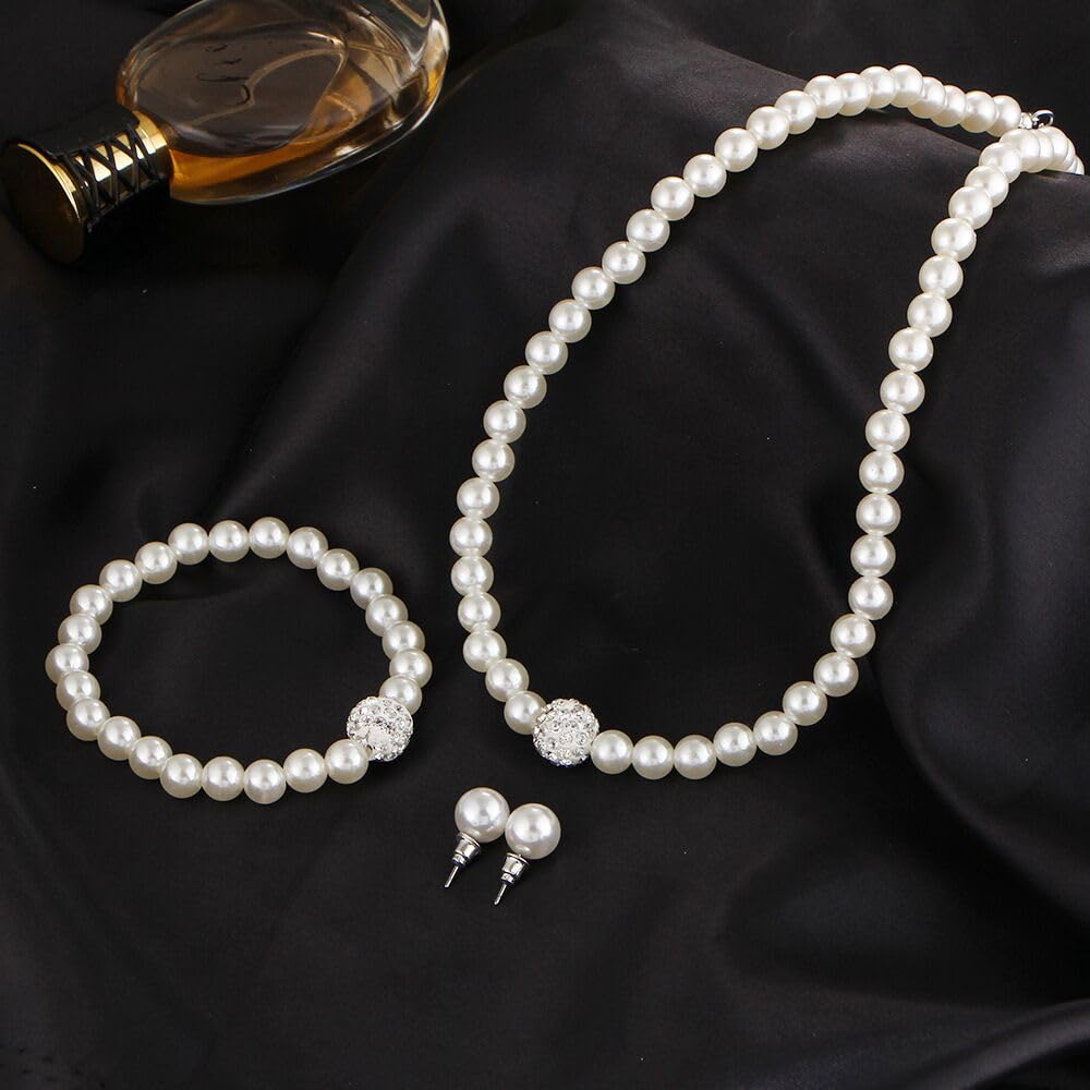 ONLYJUMP 8mm Luxval Pearl Necklaces Choker for Women Pearl Choker Necklace Strands Short Tiny Adjustable Chain Handmade Vintage Jewelry (set)