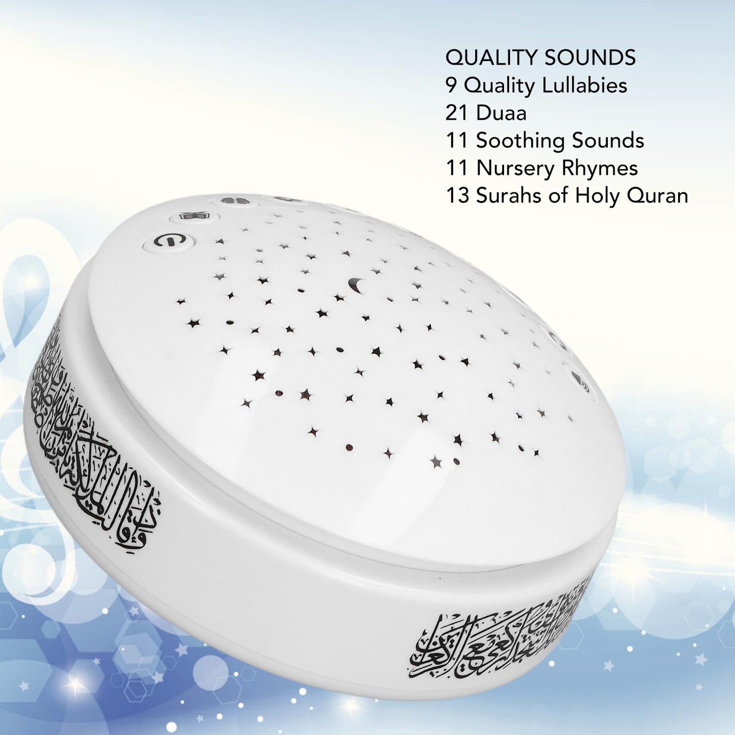 Generic Night Light Projector and Sound Machine 11 Nursery Rhymes 13 Surah of Holy Quran 11 Soothing Sounds Baby Night Light Star Projector