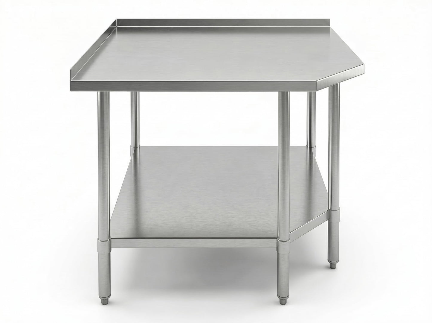 Stainless Steel Corner Work Table 30 in. x 30 in. x 35 in. with 1.5in. Backsplash, Galvanized Undershelf, 5 Leg Support, Commercial Prep Table for Restaurant Kitchen Utility