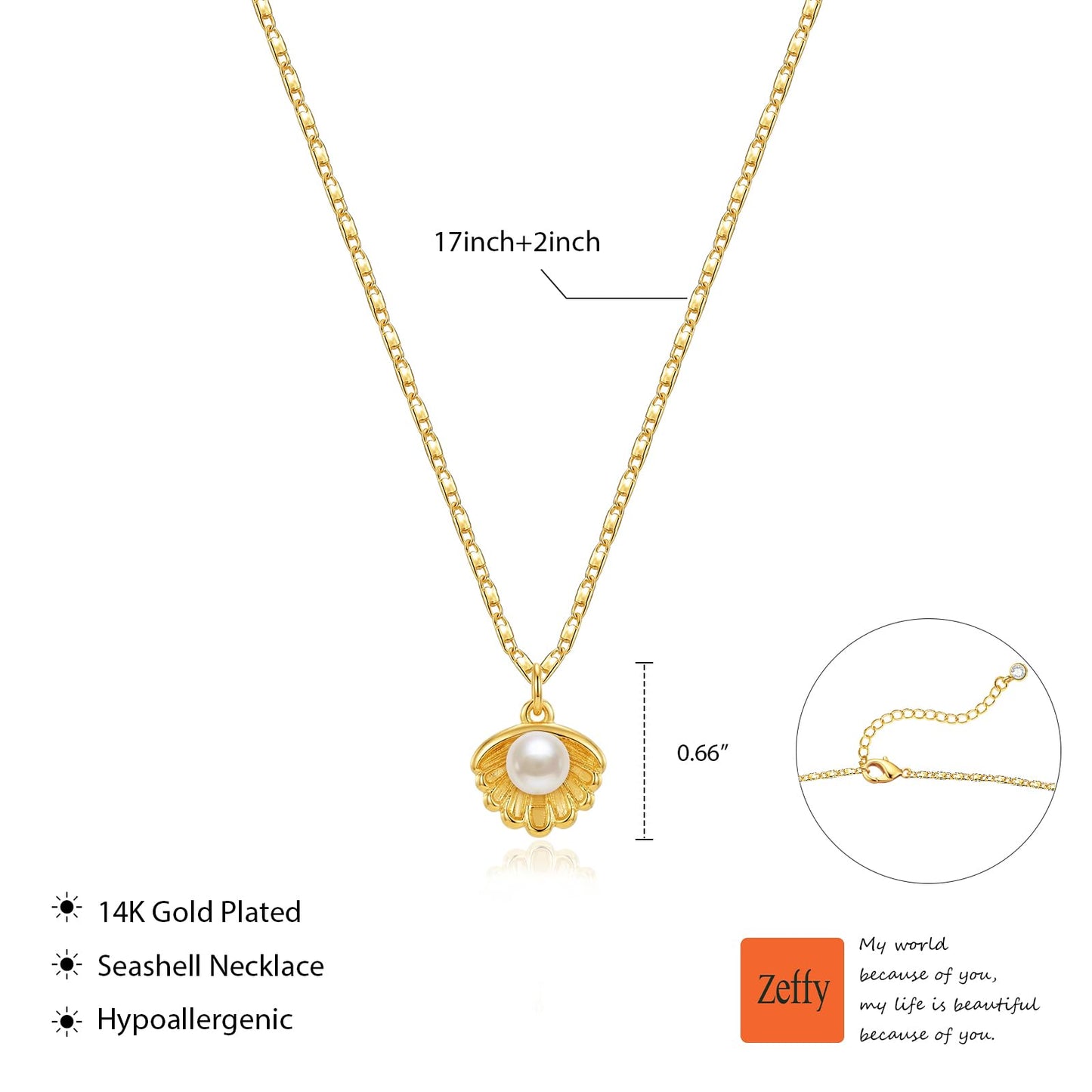 Zeffy Gold Seashell Pearl Necklace for Women Dainty Shell Pendant Necklace with Pearl Ocean Beach Jewelry Cute Summer Vacation Jewelry